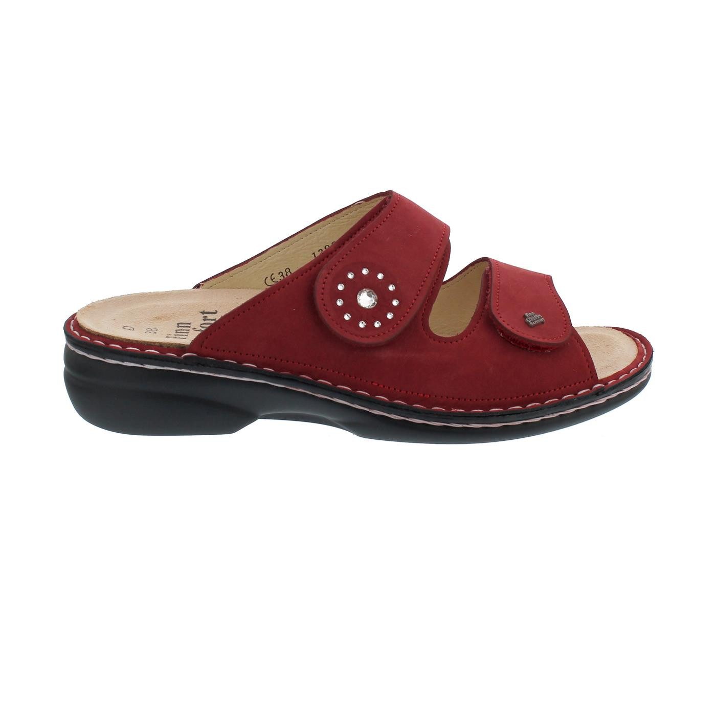 Finn Comfort Beverly-S, Pantolette, Nubuk, chili, Swarovski- Crystals, Pantolette