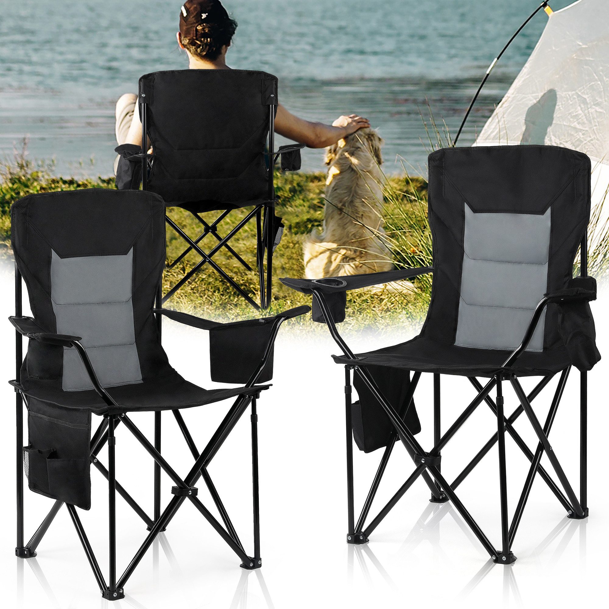 CALIYO Campingstuhl Faltstuhl mit Getränkehalter & Tragetasche Angelsessel günstig online kaufen