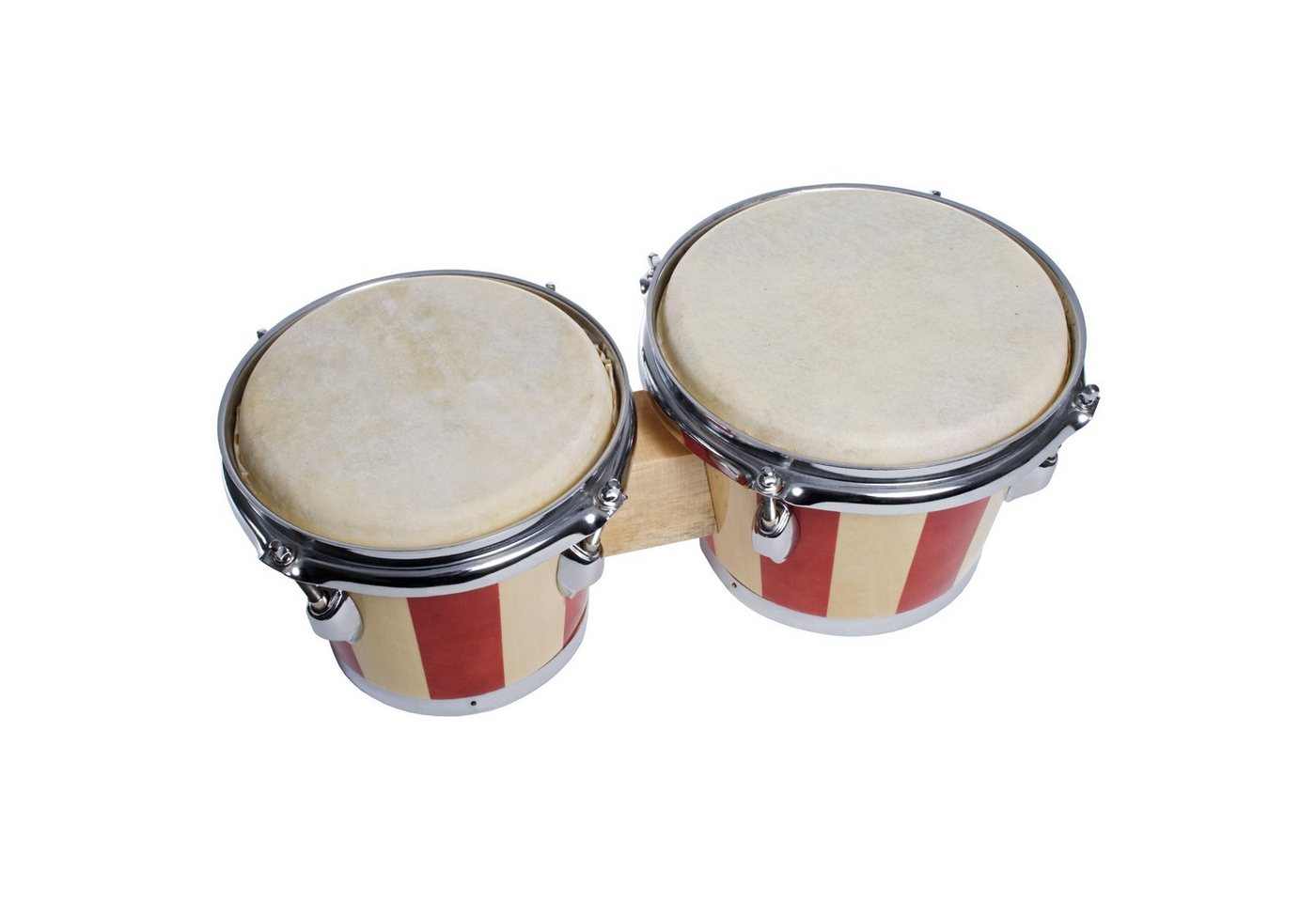 FAME Bongo,DB-105 Bongos 7 8 Holz Bongoset knackiger Klang stimmbar Natur Rot Streifen Design Synthetik Fell Chrome Kessel-Hardware Ideal für Einsteiger, Percussion, Bongos, DB-105 Bongos, Holz Bongoset, stimmbar