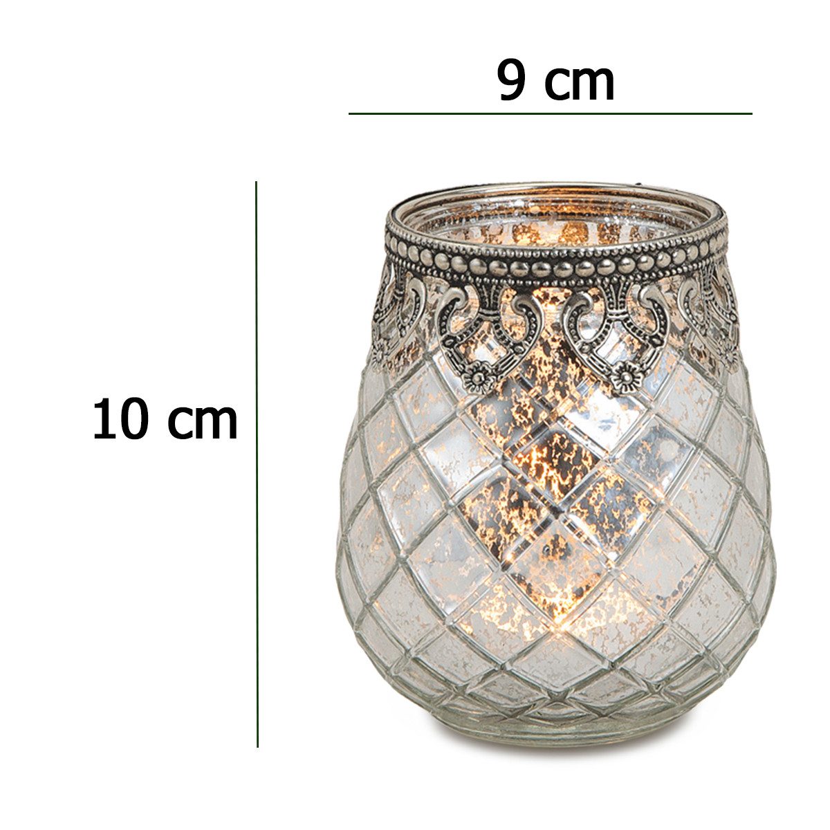 matches21 HOME & HOBBY Bilderrahmen Vintage Kerzengläser Set Outdoor Windlicht Laternen silber 10 cm, (2 St), Moderner Glas Teelichthalter als Kerzenständer Tis – Bild 2 von 5