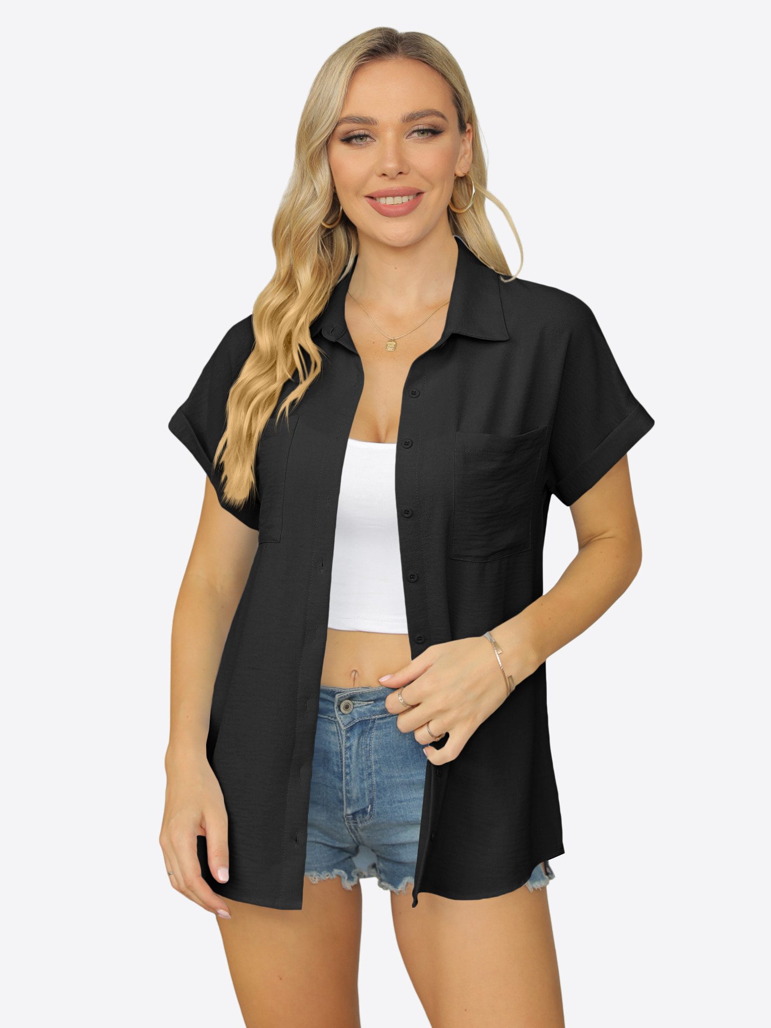 Imily Bela Shirtbluse Damen Hemden mit Knopfleiste (Packung, 1-tlg., 1per-Pack) Einfarbig