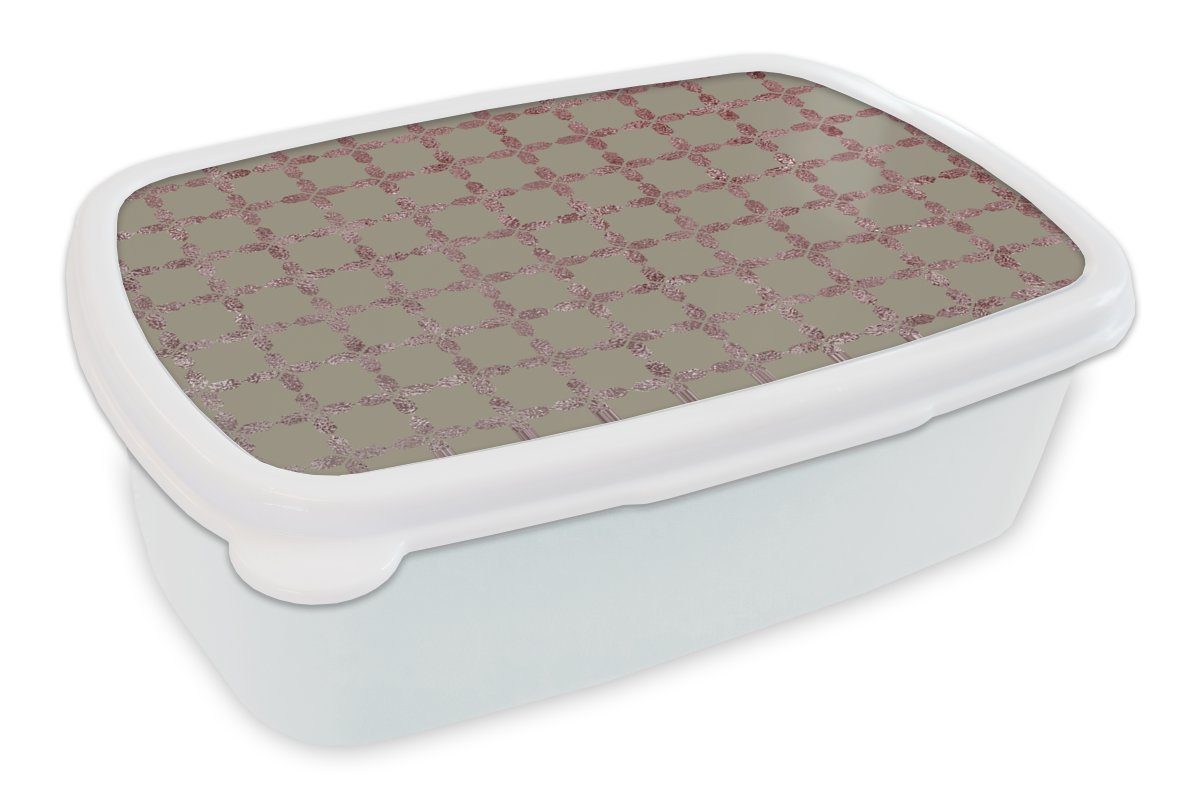 MuchoWow Lunchbox Muster - Rosa - Grau - Luxus, Kunststoff, (2-tlg), Brotbox für Kinder und Erwachsene, Brotdose, für Jungs und Mädchen weiß