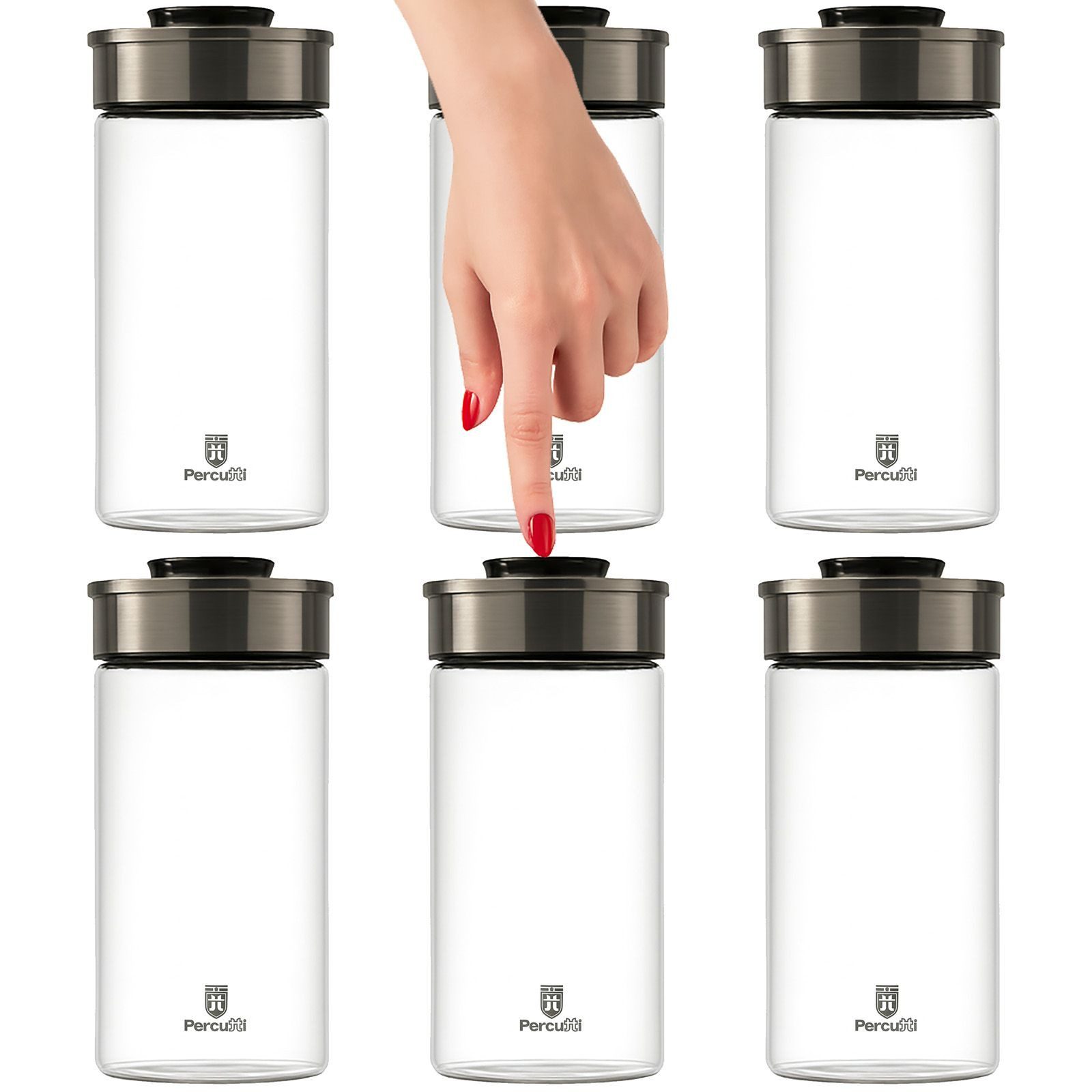 BURI Vorratsglas 6x Vakuum Vorratsglas Glas 1950ml Vorratsgläser Vakuumdeckel luftdicht, Glas