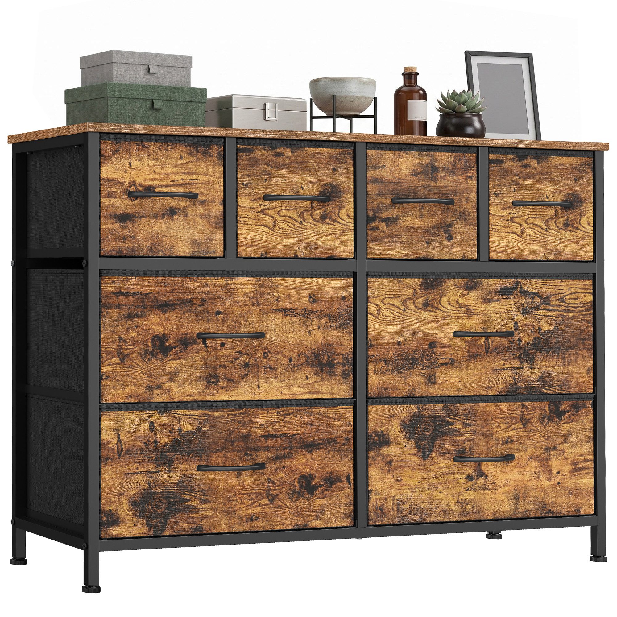 SONGMICS Kommode mit Stoffschubladen, für Schlafzimmer, Wohnzimmer, Flur, Aufbewahrungsschrank mit 8 Schubladen, 98,7 x 30 x 74,7 cm