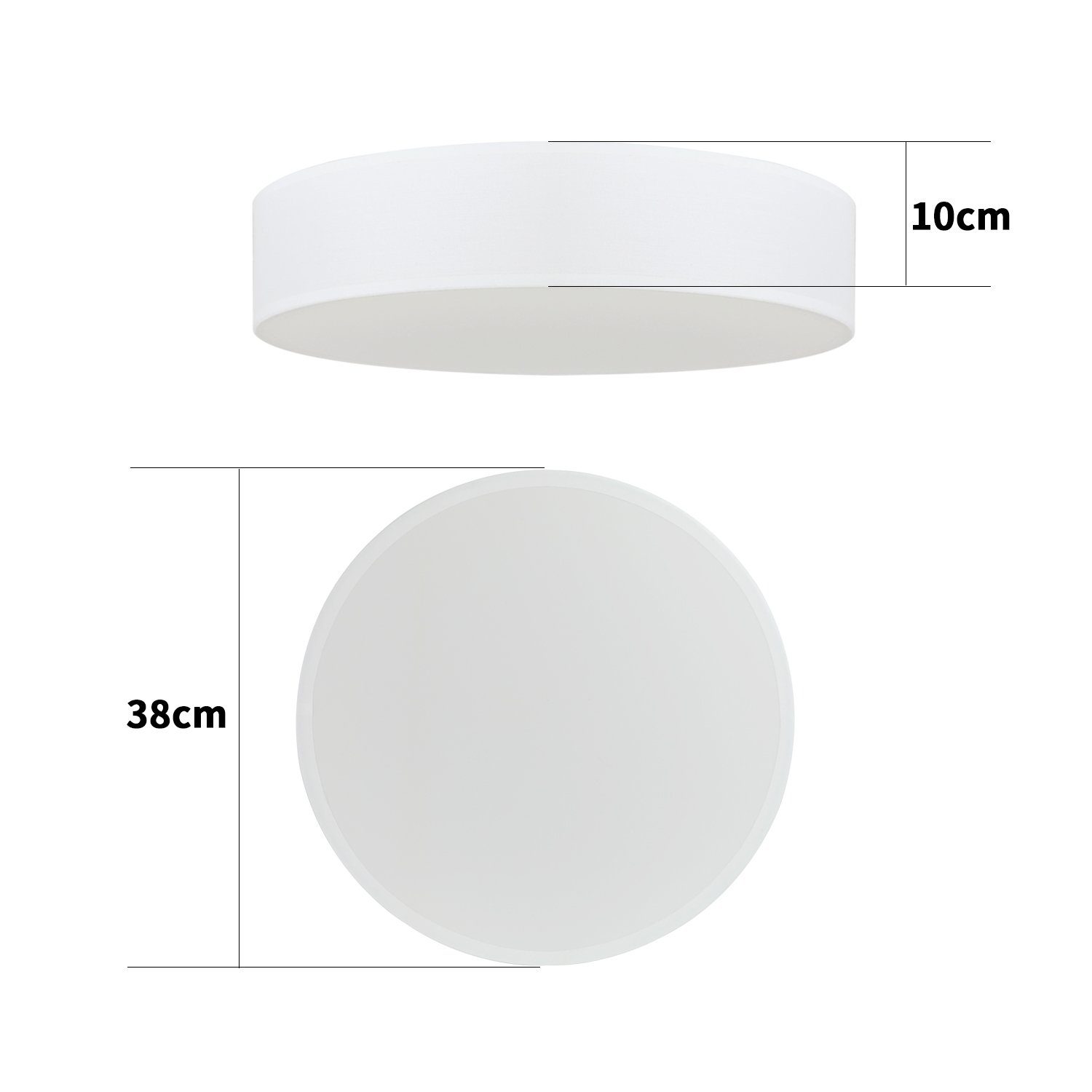 Weiß E27 LED 2 Deckenleuchte Runde Stoff, Nettlife Glühbirnen wechselbar