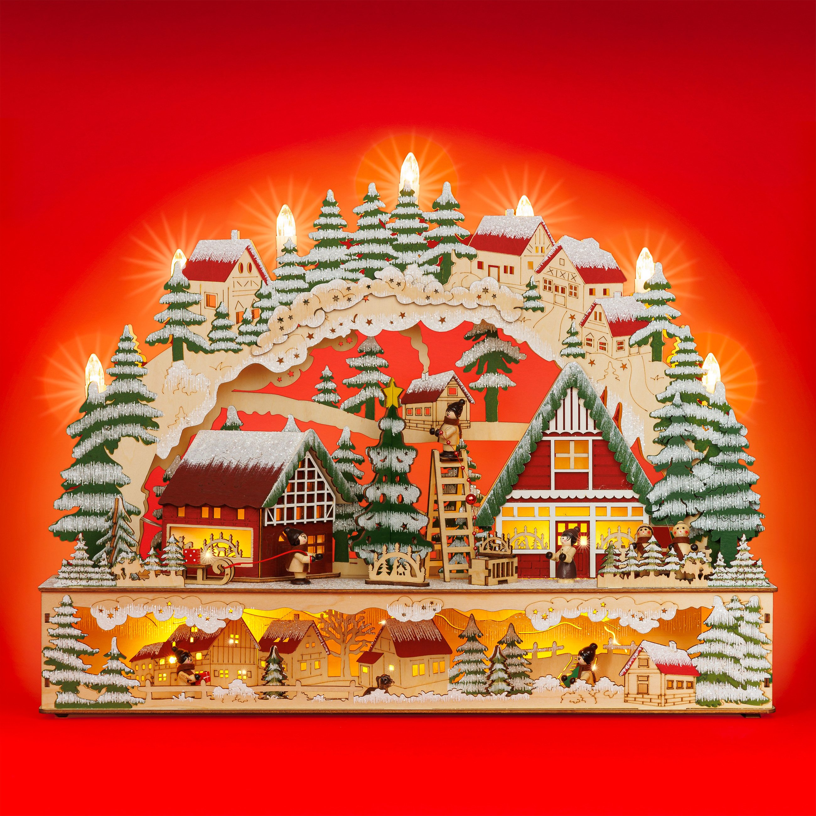 SIKORA Schwibbogen LB98 farbenfrohes Holz Dekoobjekt mit LED Beleuchtung für Weihnachten, sanft beleuchtet für ein weihnachtlich festliches Zuhause