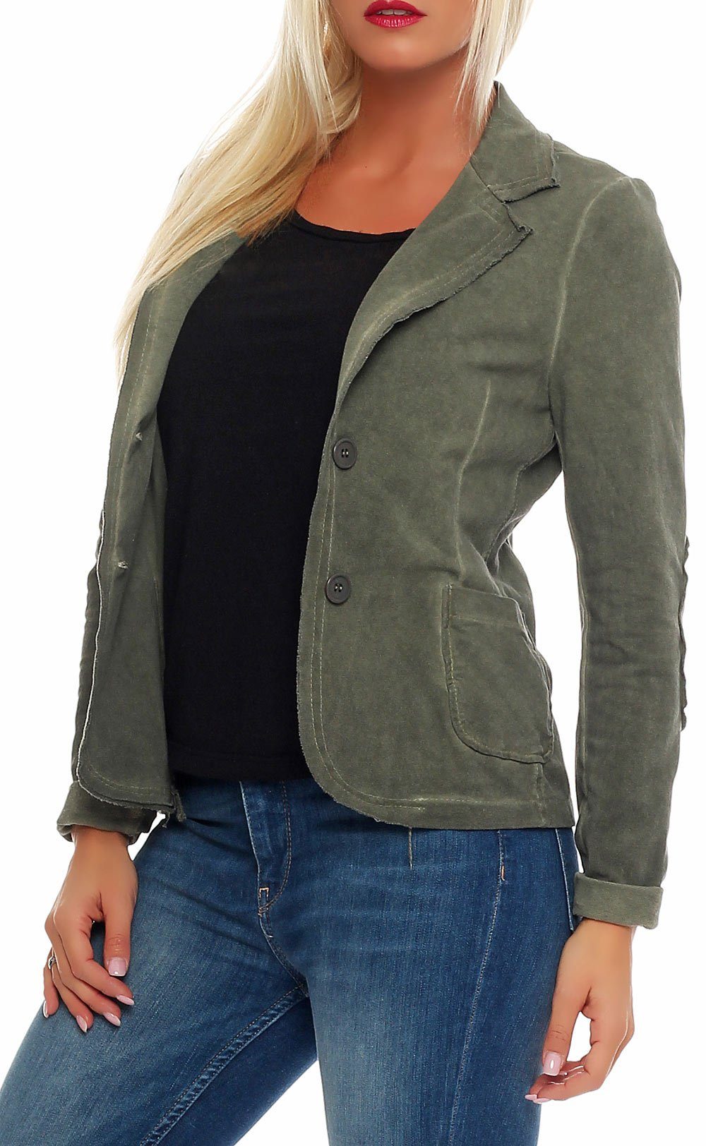 malito more than fashion Jackenblazer malito Damen Blazer im Washed Style, Sakko im Basic Look, Kurzjacke Blazer in Used-Look Optik