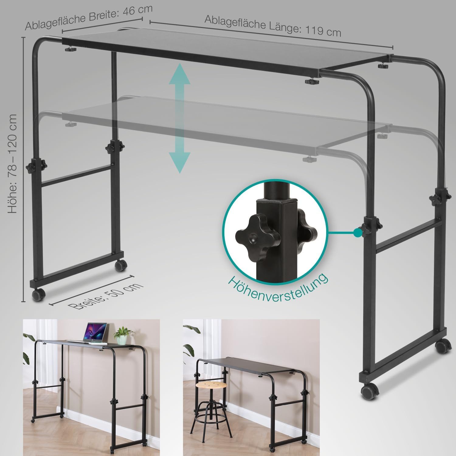 ELONEO Wangentisch Über-Betttisch auf Rollen (Breite 119-190 cm & Höhe 78-1 günstig online kaufen