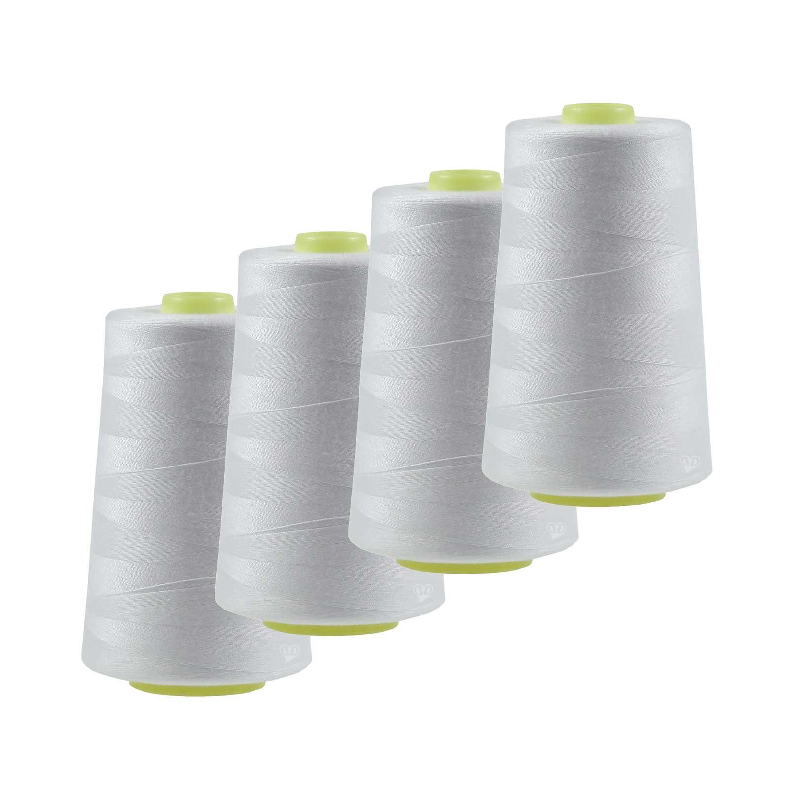 maDDma 4 x 4572m Qualitäts Overlockgarn Nähgarn Polyester Overlockgarn, 4 m, A502 weiß