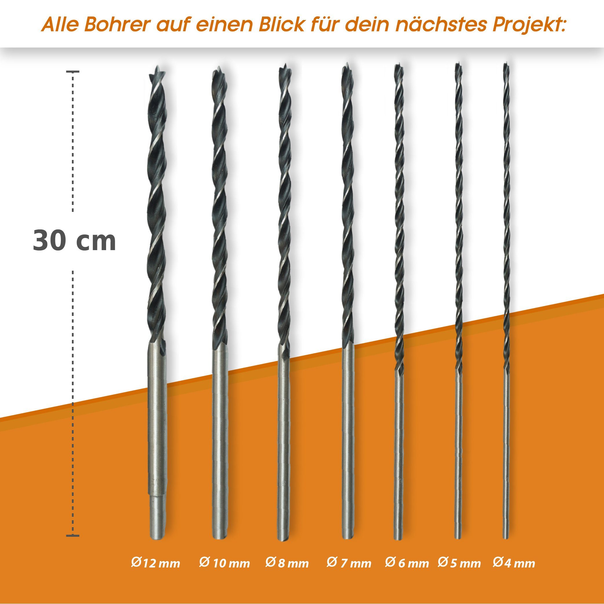 (7-teilig), Ø mm 4-5-6-7-8-10-12 Stahl - cm), Set 30cm 7-tlg., x HSS cm (Spar-Set, Perfect 4-5-6-7-8-10-12 lang Jb 30 Holzbohrer mm 30 Holzbohrer x