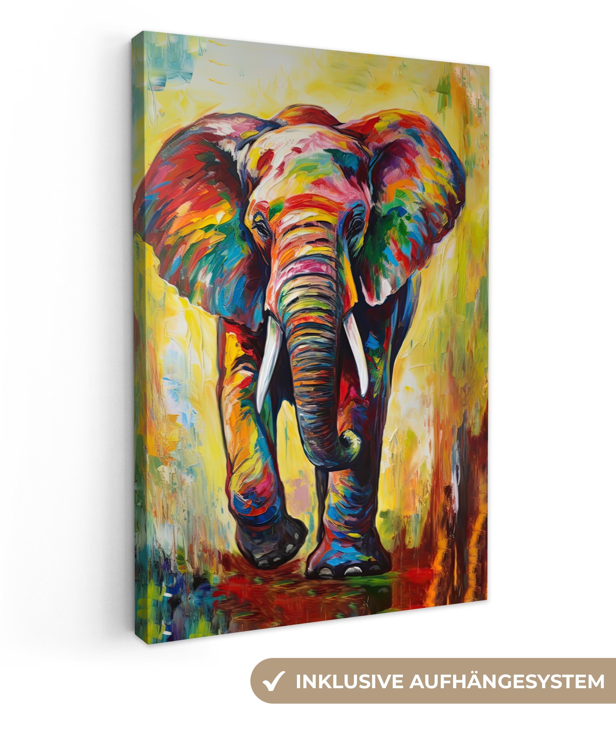 OneMillionCanvasses® Leinwandbild Elefant - Kunst - Malerei - Tiere - Regen günstig online kaufen