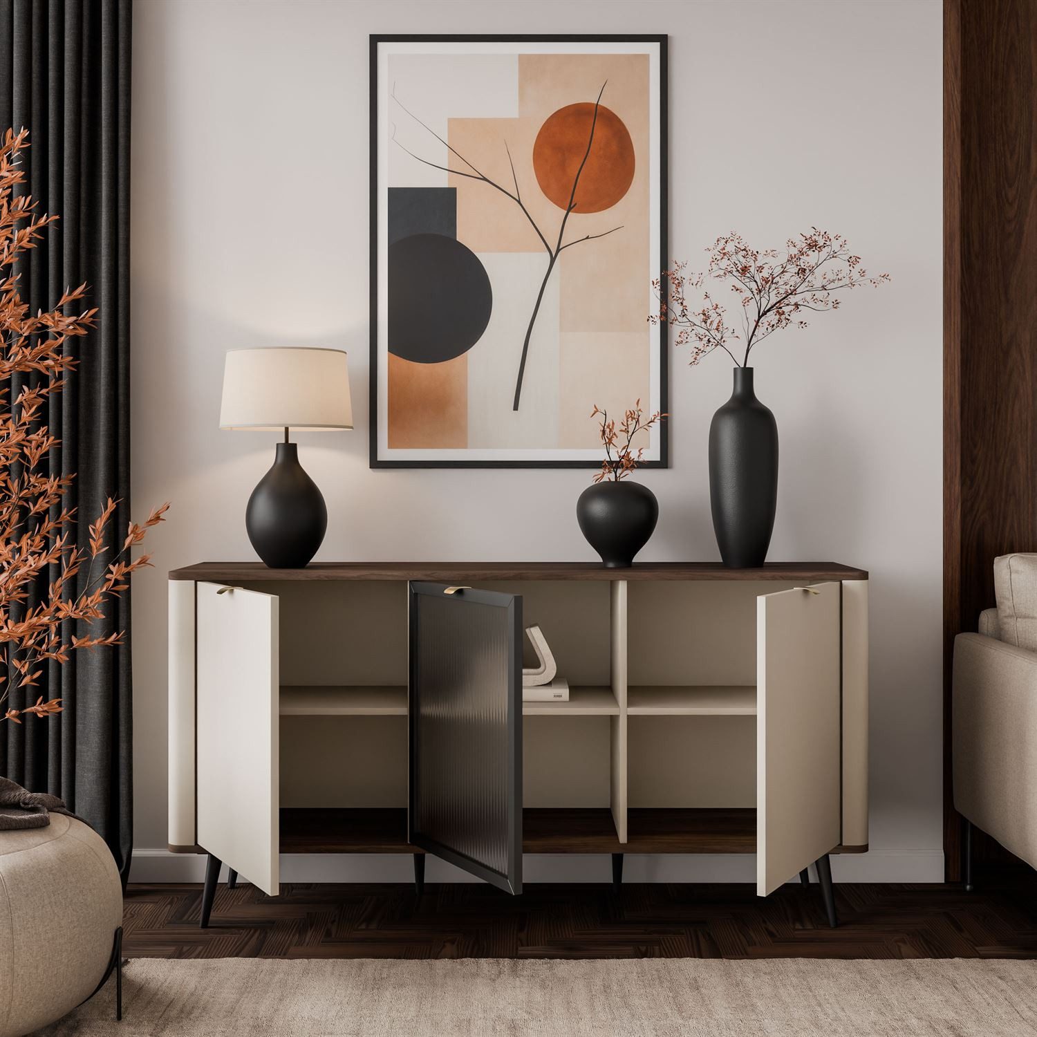 Lookway Kommode auf Füßen AUTUMN 2D1W mit Glasfront