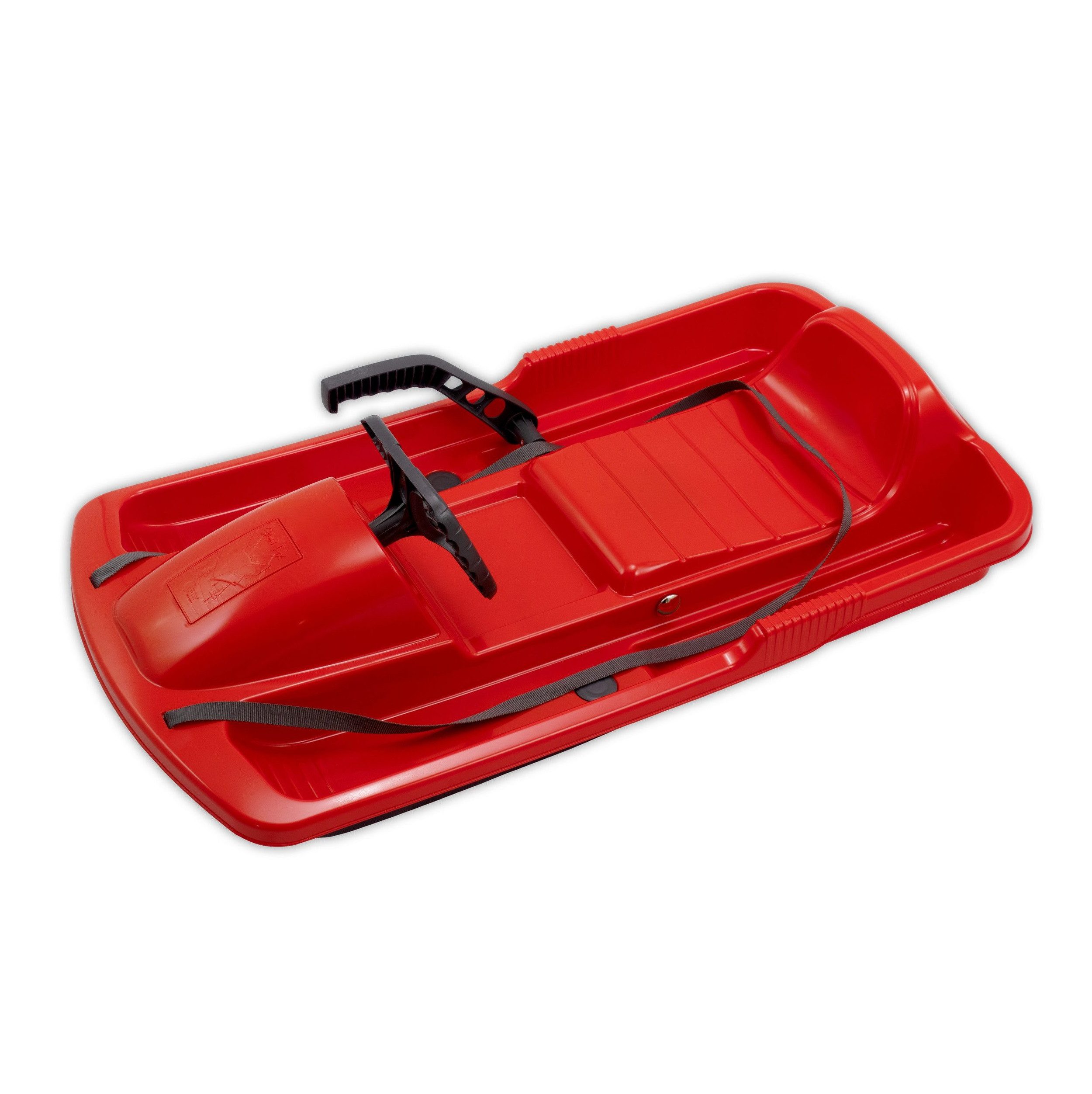 KHW Rennschlitten Lenkschlitten Snow Fox, Rot, 95 cm, TÜV-geprüft, inkl. Zugseil, ausgefeiltes Lenksystem, hochwertiger Kunststoff, Made in Germany