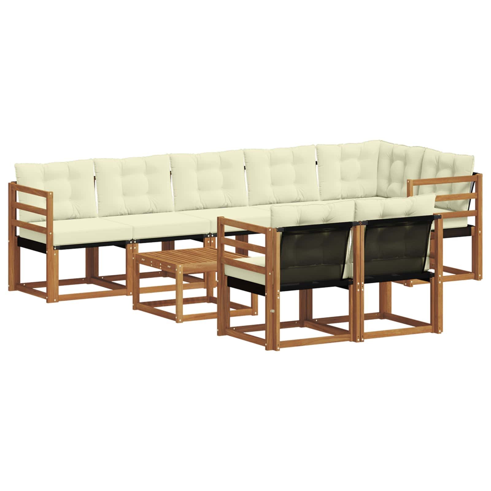 vidaXL Gartenlounge-Set Outdoor-Sofagarnitur mit Kissen 9 pcs Natur und Creme, (9-tlg)