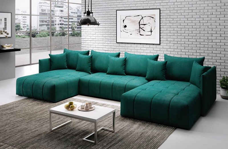 Furnix Ecksofa U-Form-Sofa ASVIL mit Schlaffunktion und Bettkasten, Farbauswahl, B353 x H80 x T180 cm, Made in Europe