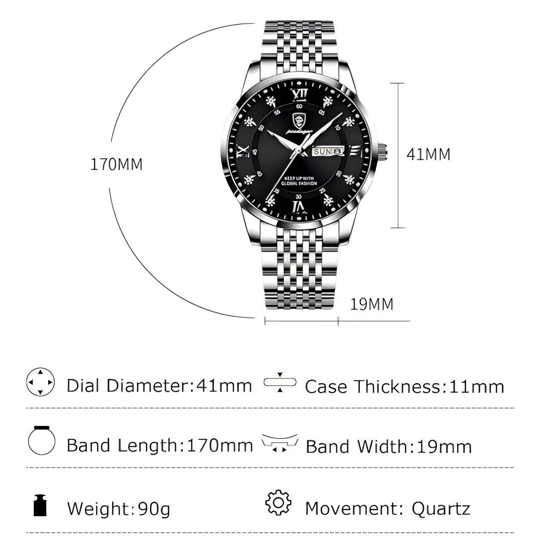 Toomoke Quarzuhr Quarzuhr Herren, Chronographenuhr, Edelstahlarmbanduhr, (Quarzuhr mit Luminous & Kalender, Multifunktions-Armbanduhr für Männer), Wasserdicht 30 m, 41 mm Gehäuse