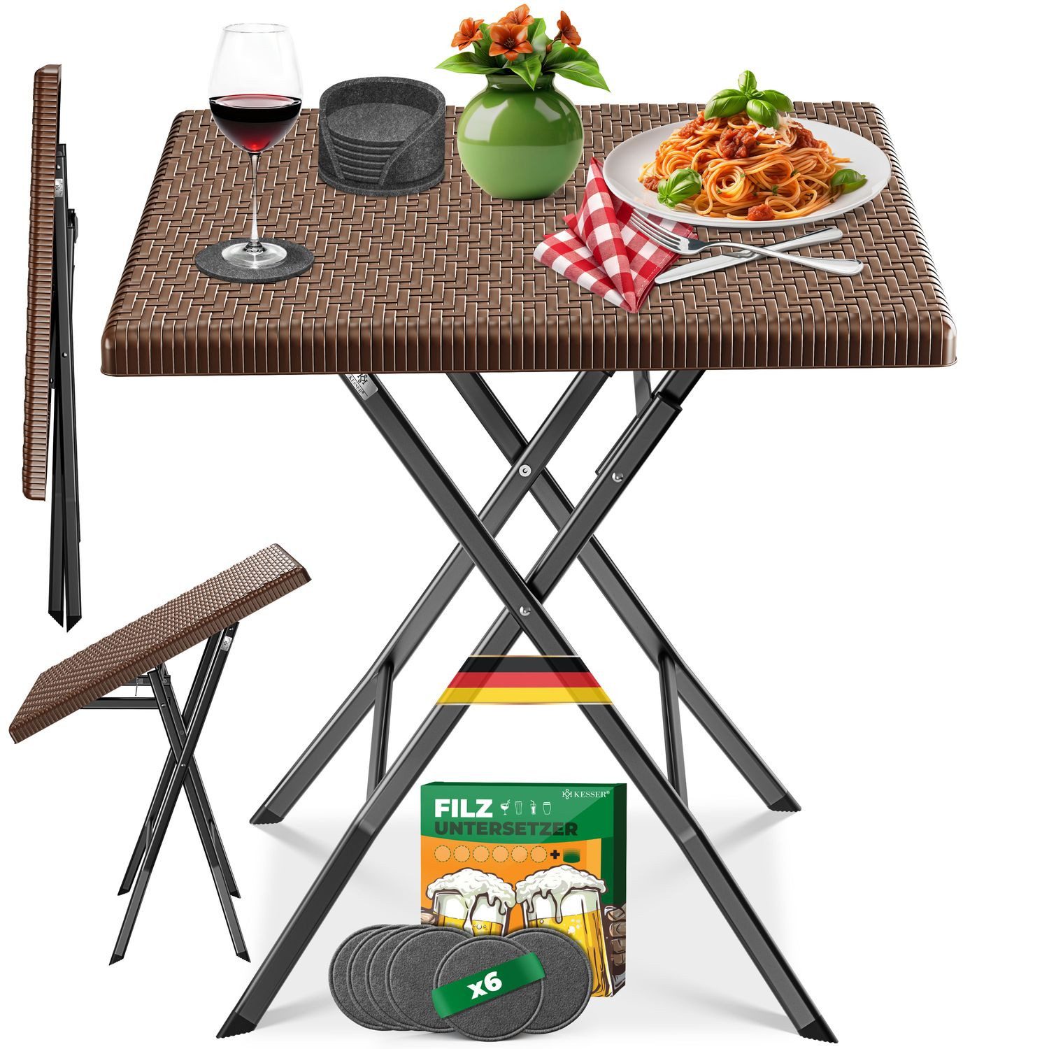 KESSER Bistrotisch Balkontisch klappbar (Gartentisch mit 6 Filz-Untersetzer günstig online kaufen