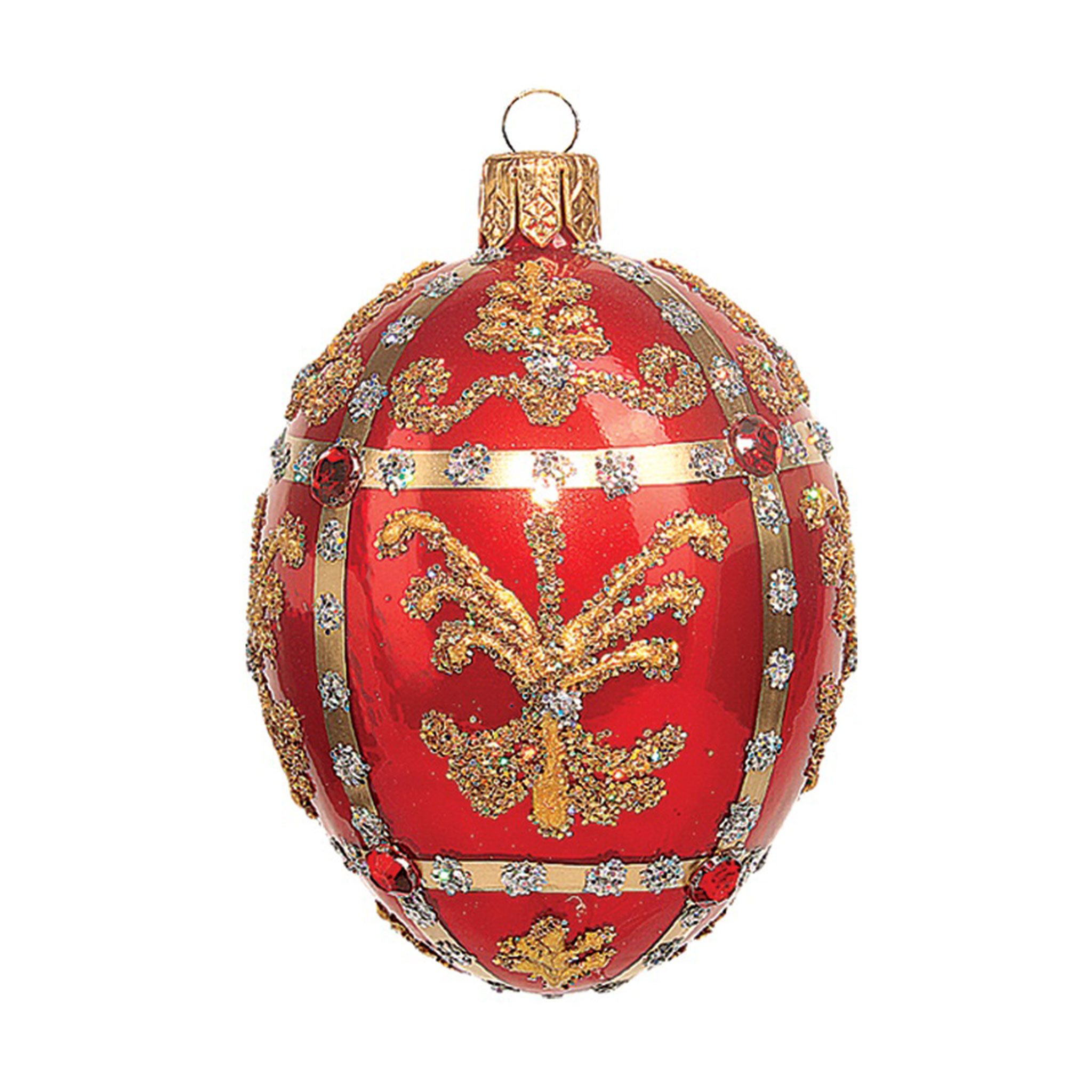 IMPULS Christbaumschmuck, Christbaumschmuck Glas Ei mit Renaissance Ornamenten 6cm rot