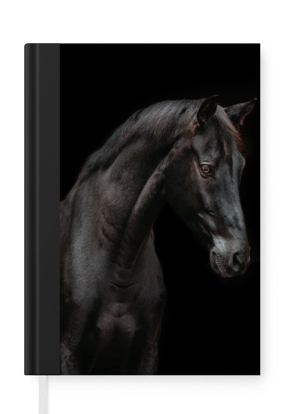 MuchoWow Notizbuch Pferd - Tiere - Schwarz - Porträt, Journal, Merkzettel, Tagebuch, Notizheft, A5, 98 Seiten, Haushaltsbuch