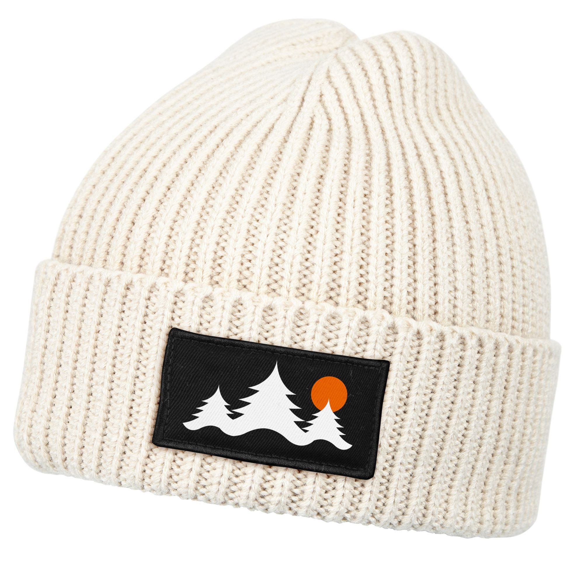 Strickmütze Herren Beanie Wintermütze mit Patch Bäume Outddor Aufdruck Print