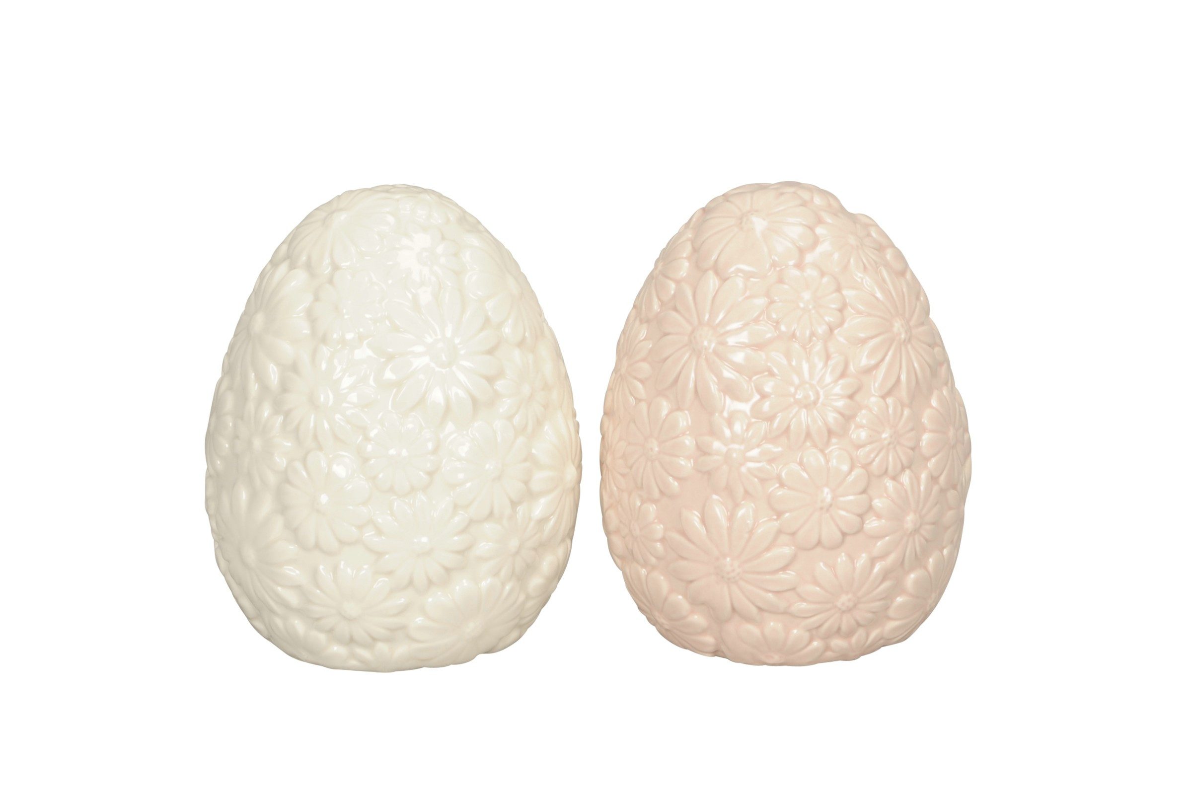 finehomegarden Osterei Ei mit Blütenmotiv weiß/rosa im Landhausstil Dekoratives Oster-Ei aus (Set, 2 St., 2tlg), Keramik H15cm Ø11cm Frühlings- und Osterdekoration für Zuhause