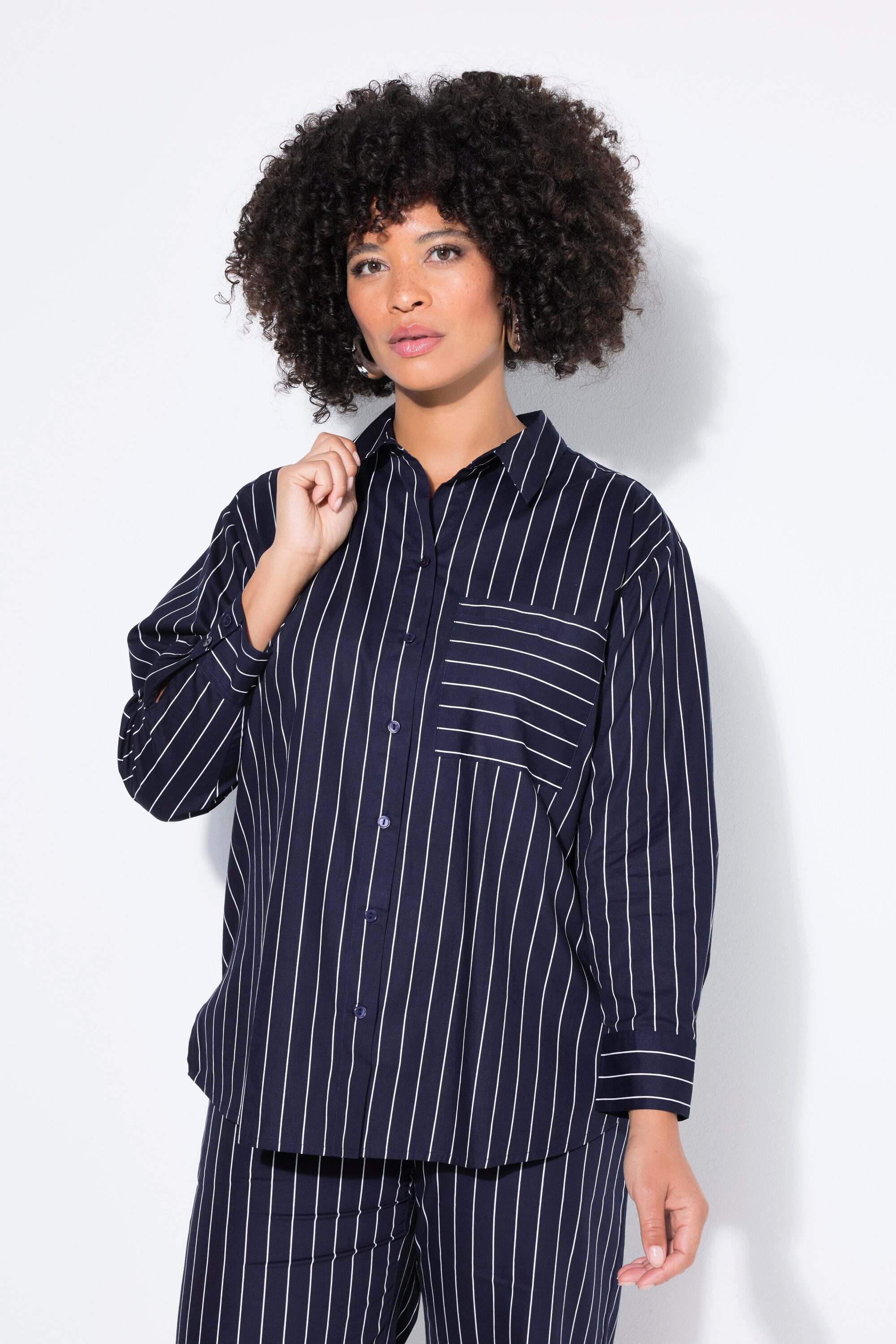Hemdbluse Hemdbluse oversized Nadelstreifen Herzen Langarm