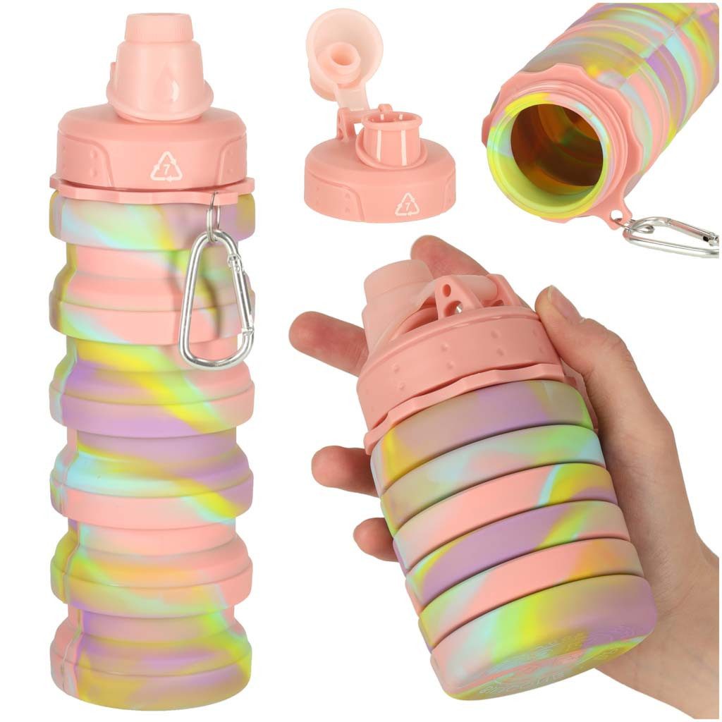 Ikonka Trinkflasche Trinkflasche faltbar 500 ml Silikon Sportflasche mit Karabiner, faltbar Silikon 500 ml leicht Karabiner kompakt Sport Flasche