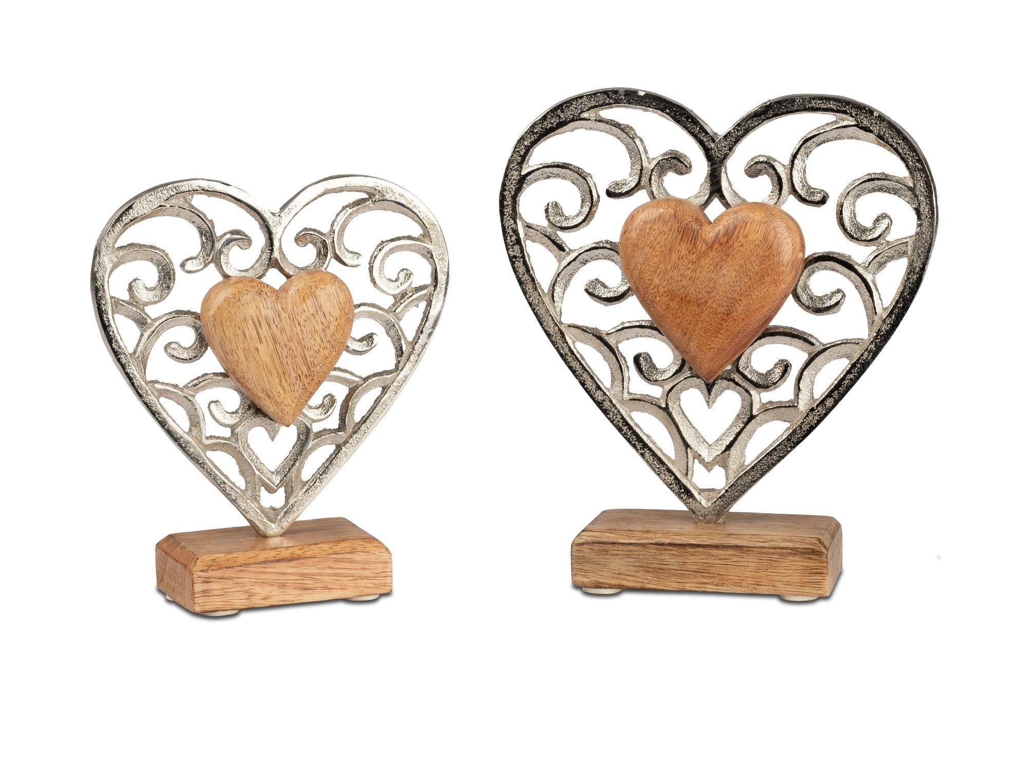 formano Skulptur Alu Mangoholz, auf Sockel, Silber, Herz, H: 22.5cm