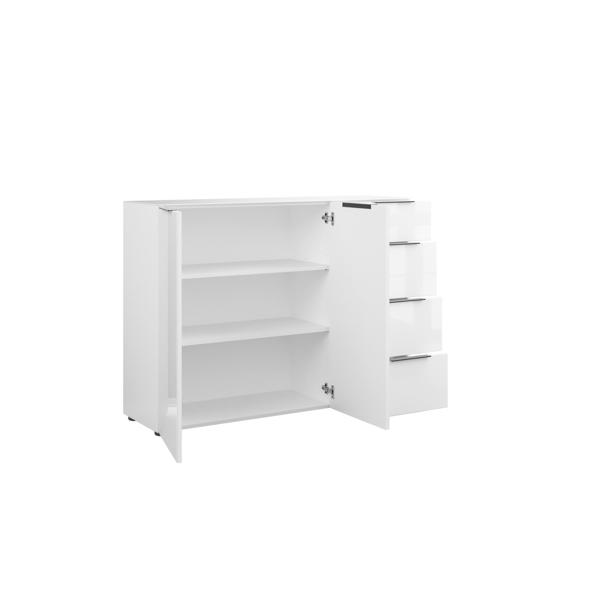 freiraum Sideboard style, in weiß matt - Weißglas - 135x98,7x40cm (BxHxT)