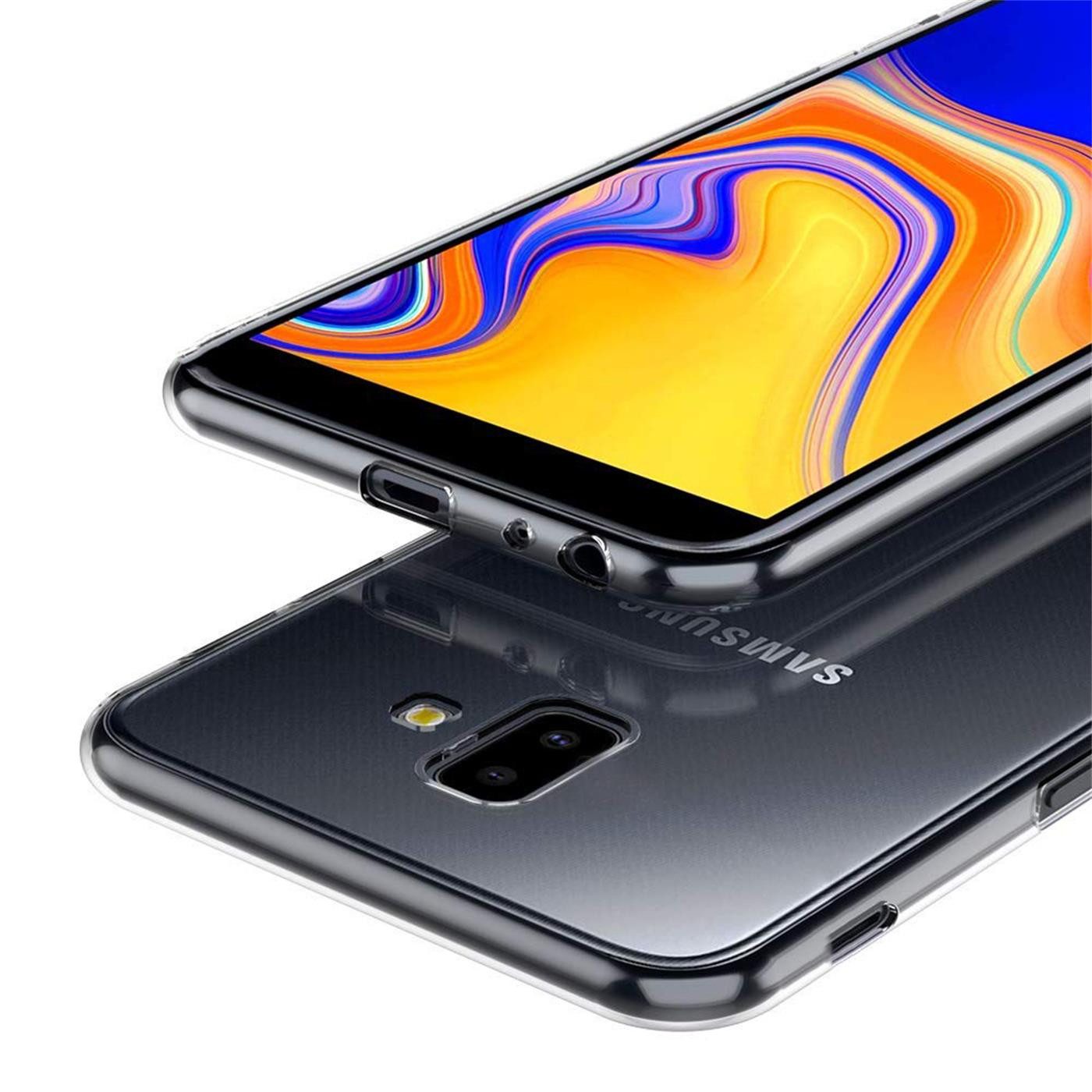 CoolGadget Handyhülle Silikon Handy Hülle Slim für Samsung Galaxy J6 Plus 6 Zoll, dünne TPU Schutzhülle Case in transparent / durchsichtig