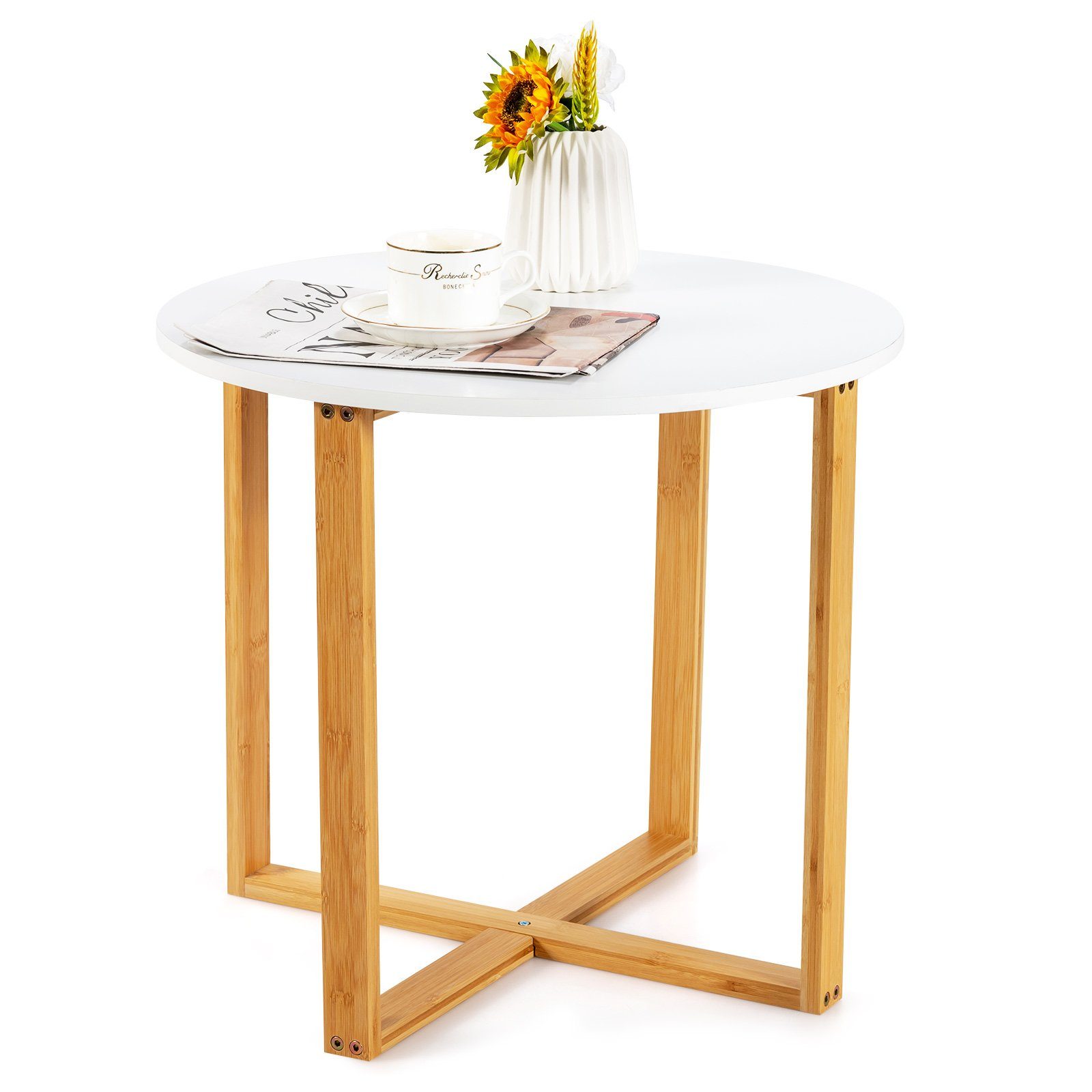 COSTWAY Beistelltisch »Sofatisch Kaffeetisch Nachttisch«, rund, mit  Bambusbeinen, 50cm, fürs Bett online kaufen | OTTO