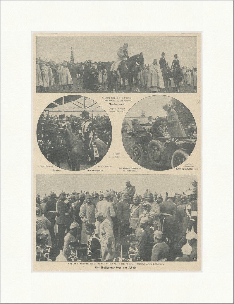 Kunstdruck Kaisermanöver am Rhein Fürst Bülow Manöverpause Automobil F_Vintage 01