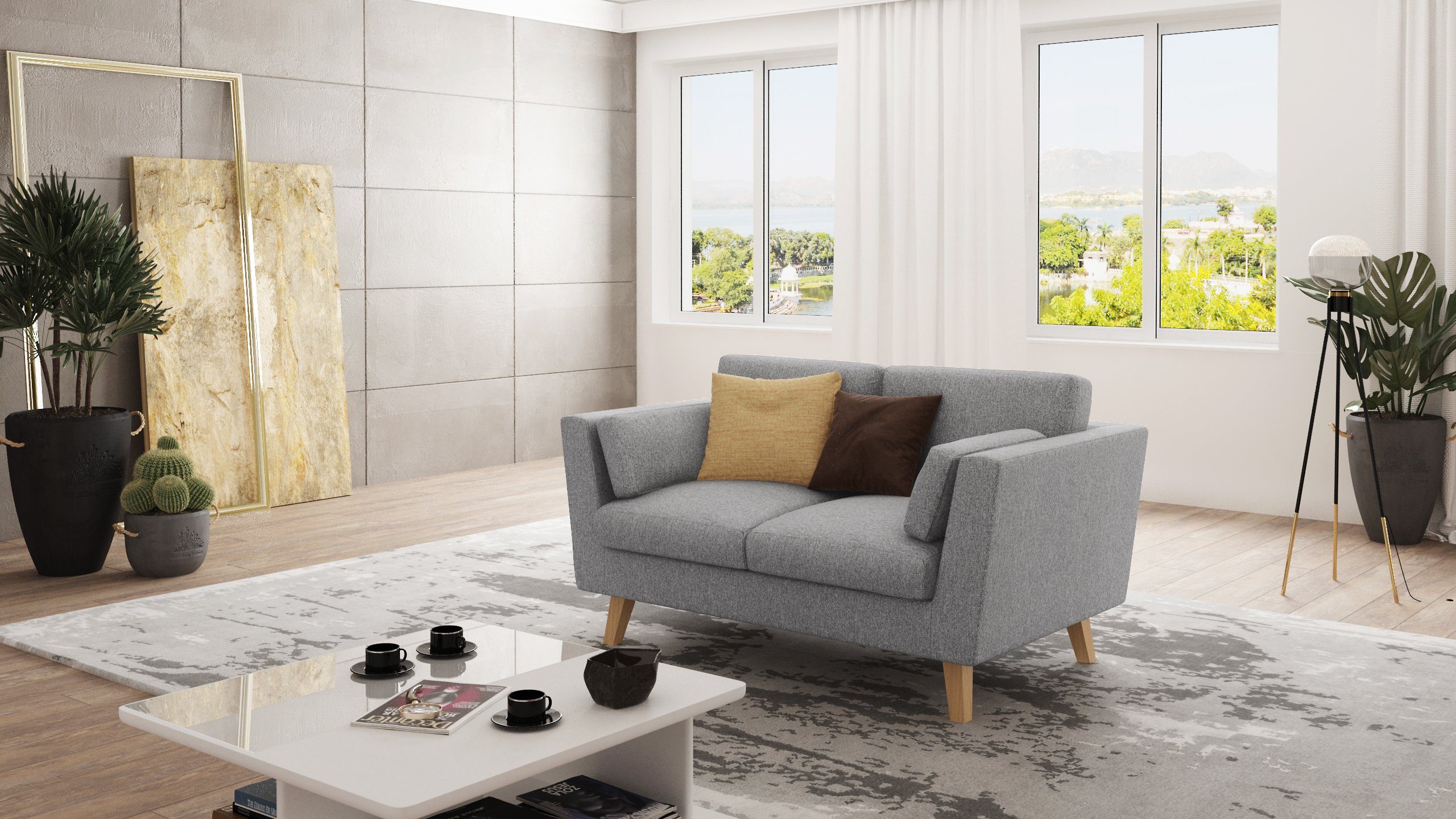 S-Style Möbel 2-Sitzer Sofa Angeles im skandinavischen Design, mit Wellenfederung Grau