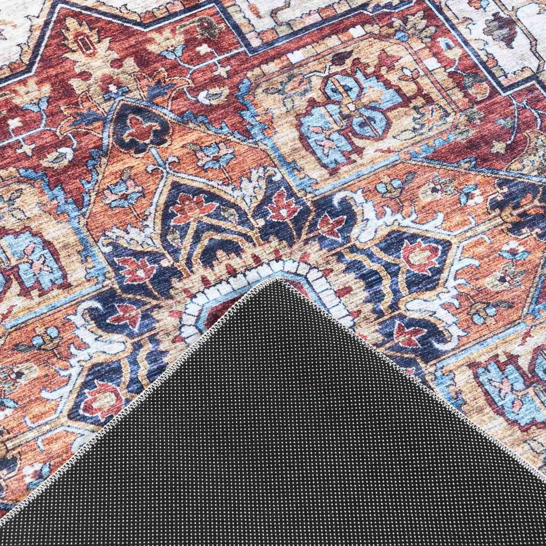 Mazovia Orientteppich Teppich Oriental Orientteppich Wohnzimmer Orient Muster Rot Braun, 160 x 230 cm, Fußbodenheizung, Allergiker geeignet, Rutschfest