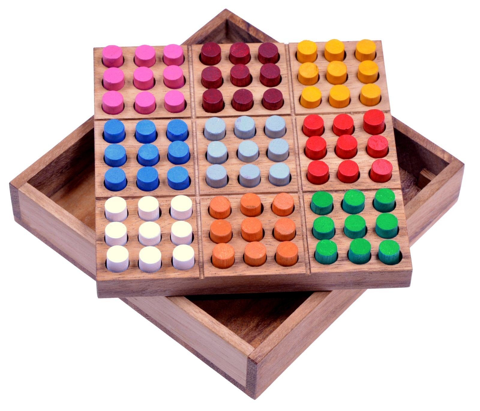 LOGOPLAY Spiel Farb Sudoku, Gesellschaftsspiel, Farb-Sudoku Denkspiel mit bunten Steckern Sudoku aus Holz, 16 × 16 cm