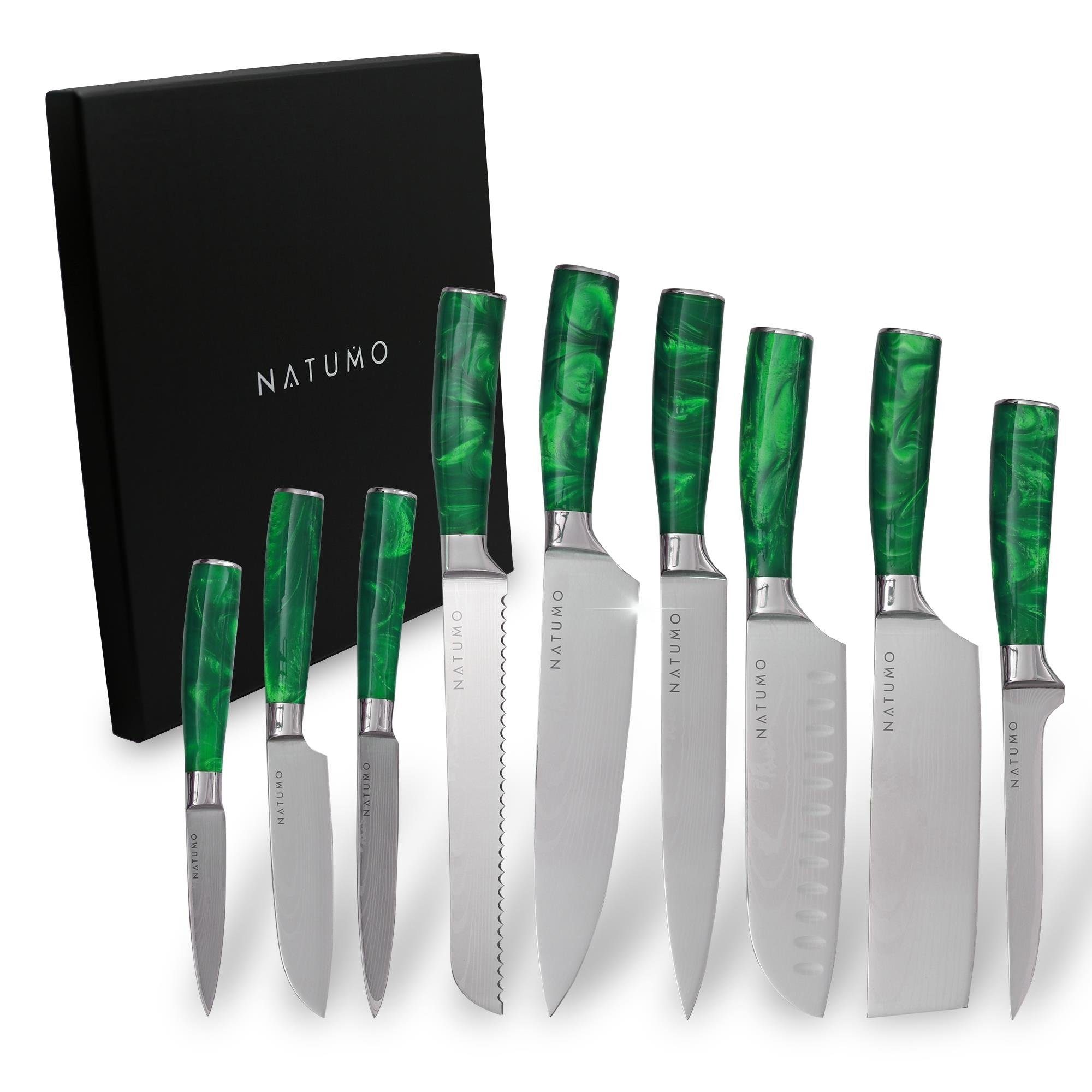 natumo Allzweckmesser NATUMO Küchenmesser Set in Messerset Grün HRC 9-teilig. Profi scharfes 56