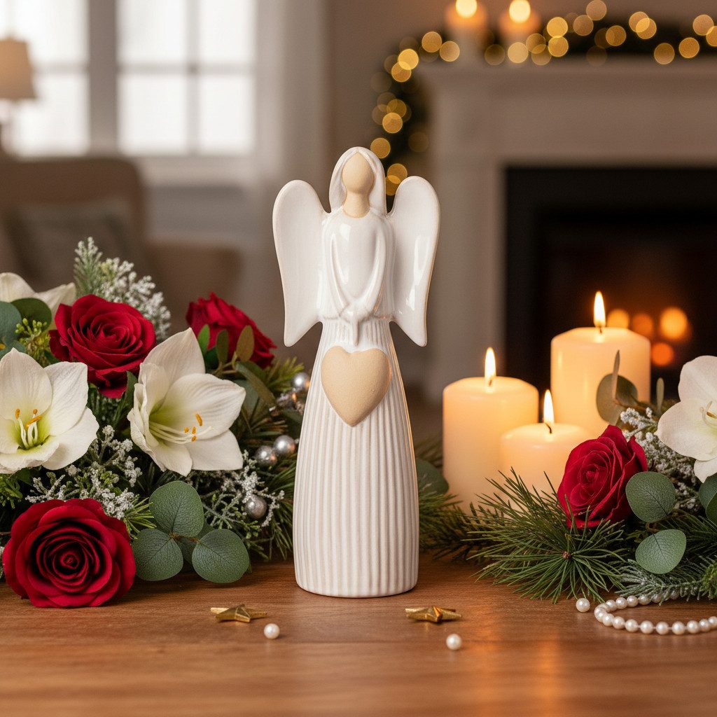 Florists Products Weihnachtsmann Dekorationsfigur Engel mit Herz für Wohn- und Festtagsdeko