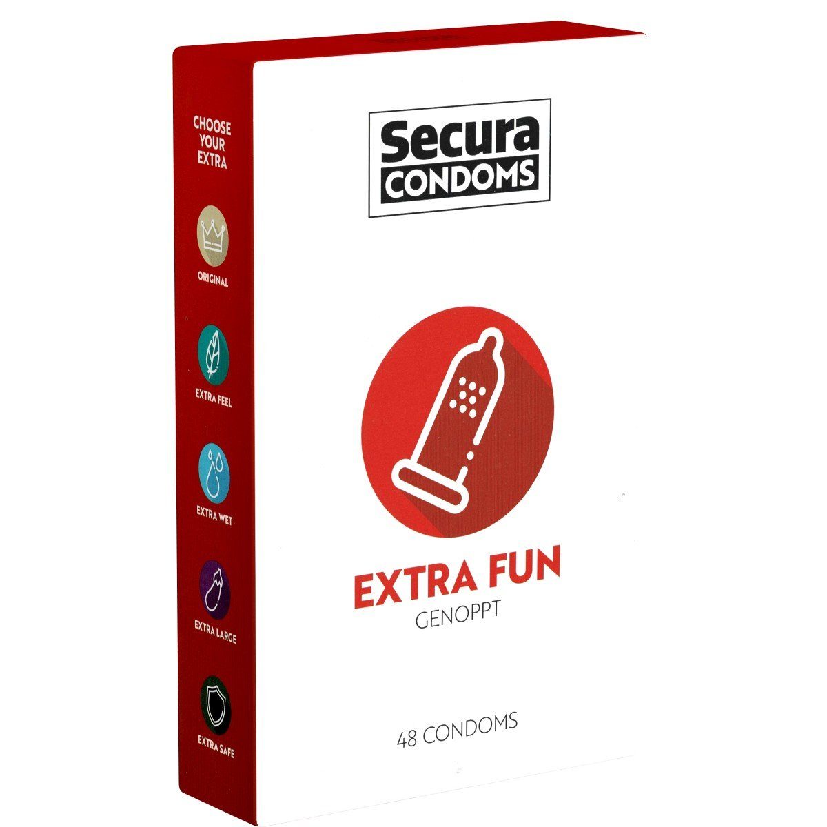 Secura Kondome Extra Fun Kondome mit Noppen, Packung mit, 48 St., Kondome mit aufregenden Stimulationsnoppen, genoppte Kondome für intensiven Extra-Spaß