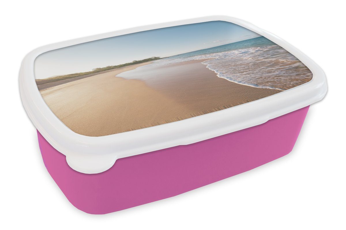 MuchoWow Lunchbox Strand - Sand - Himmel, Kunststoff, (2-tlg), Brotbox für Erwachsene, Brotdose Kinder, Snackbox, Mädchen, Kunststoff rosa