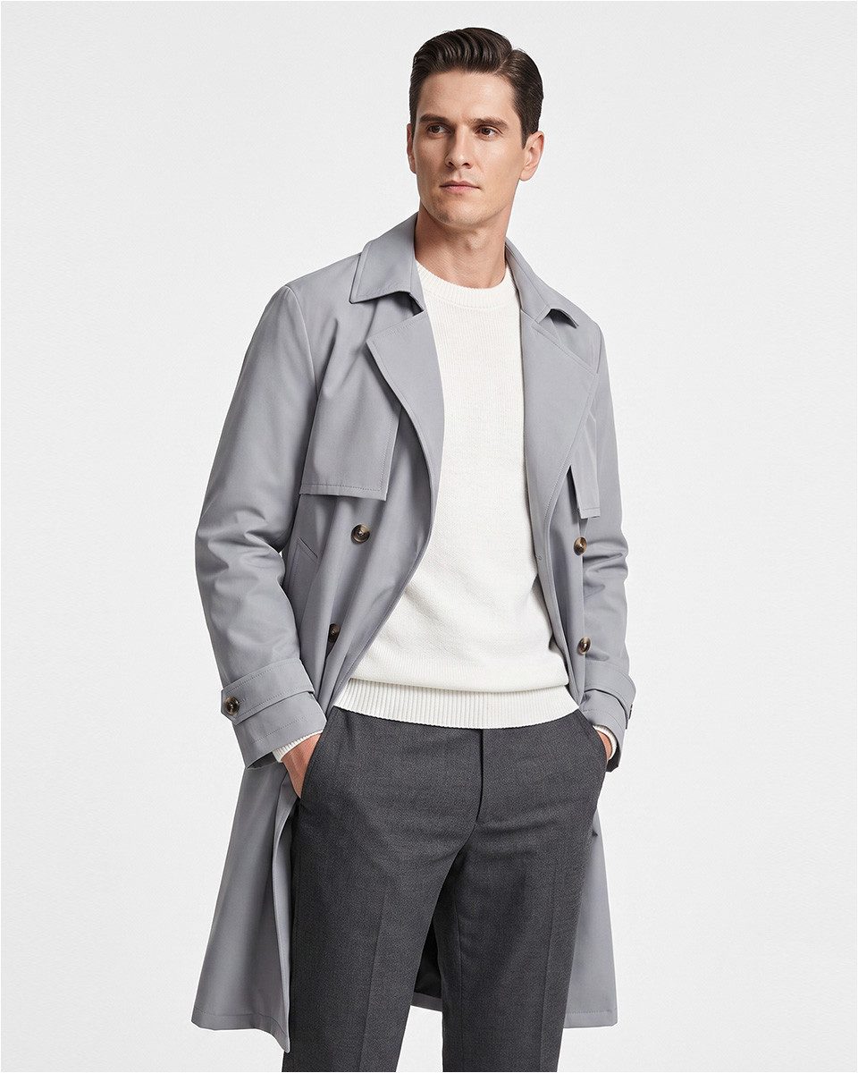 Allthemen Trenchcoat mit Gürtel Herren Langmantel zweireihig Mantel klassische Herbstjacke