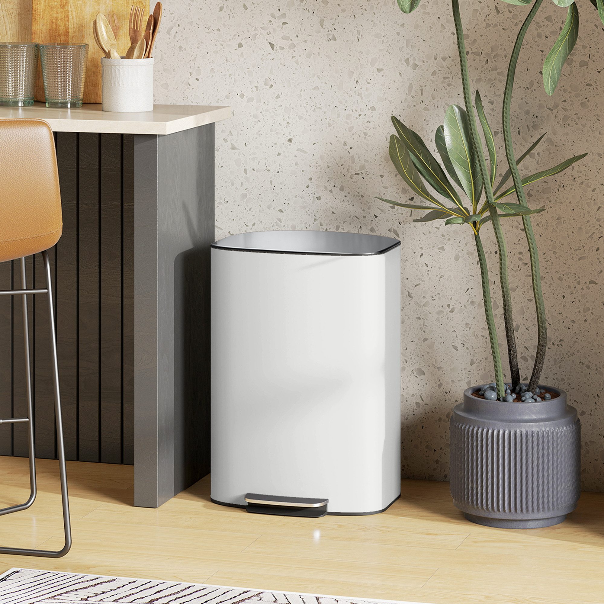 HOMCOM Mülltrennsystem Mülleimer Küche mit Bleib-Offen-Funktion, Geruchsfilter, 50L, Soft-Close-Deckel, Fingerabdruck-resistent