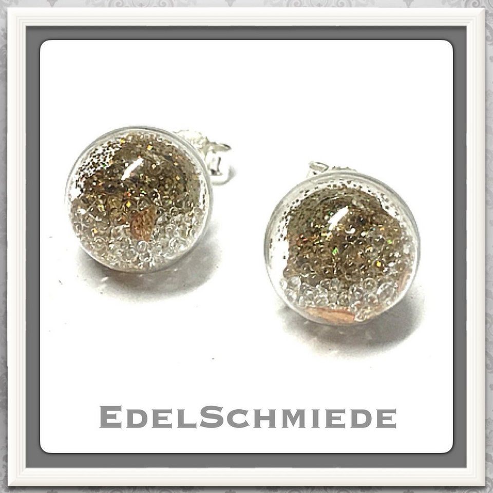 Edelschmiede925 Paar Ohrstecker Edelschmiede925 Hohlglasperle - Ohrstecker  925 Silber Glitter gold (k. A)
