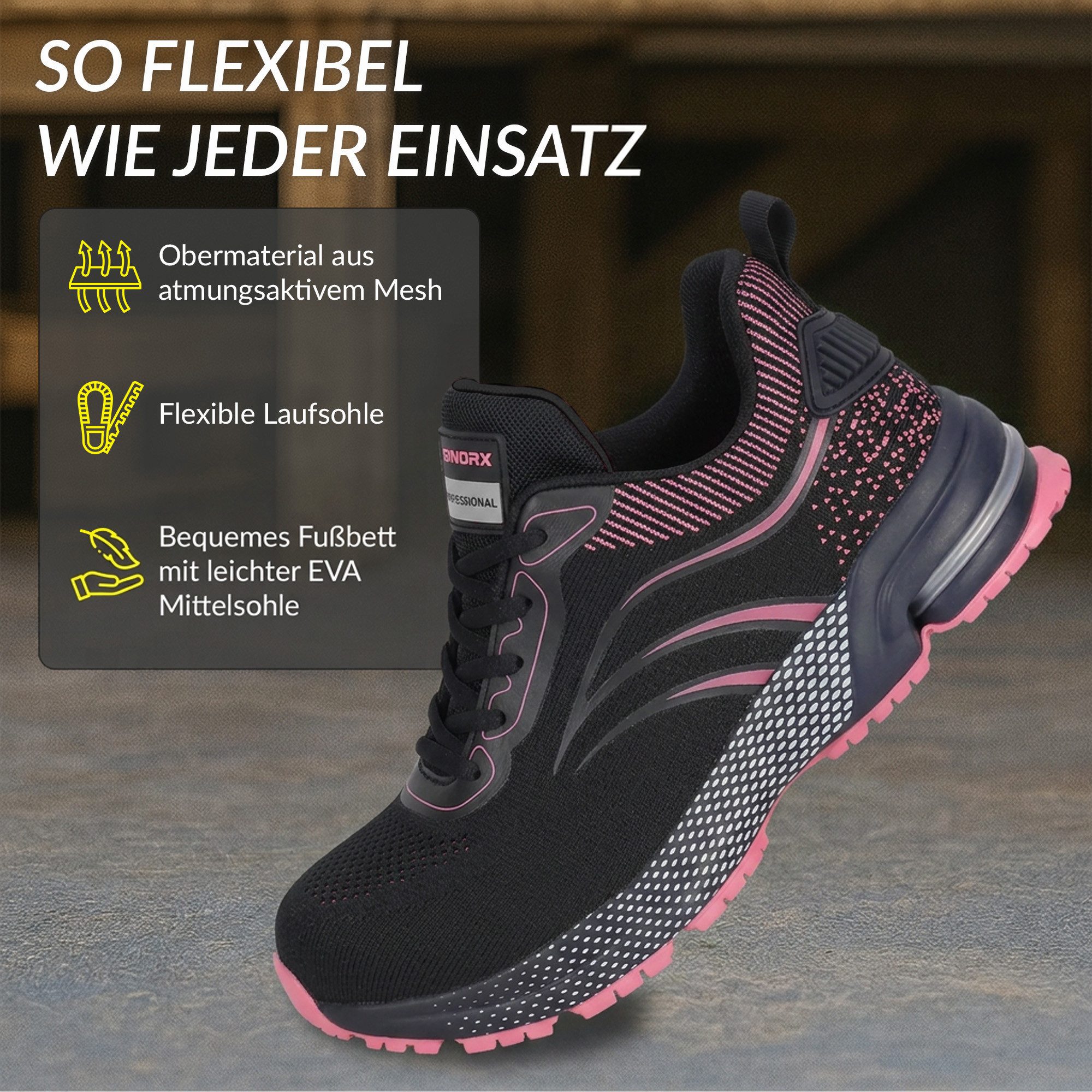 ELIWORX S1 PL Schuh mit Stahlkappe, Atmungsaktives Mesh - Arbeitsschuhe Damen Arbeitsschuh Durchtrittsichere Zwischensohle aus Kevlar, besonders rutschhemmend – Bild 5 von 5