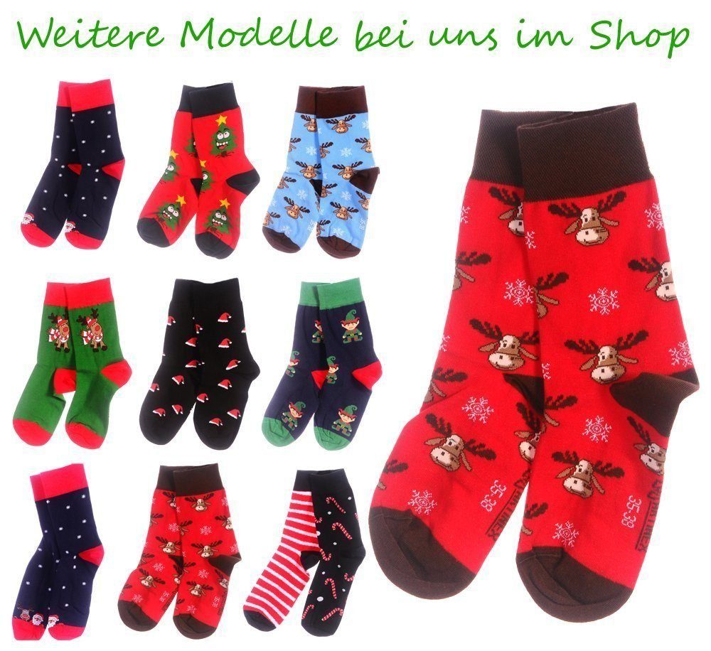 Martinex Socken Weihnachtliche Socks Strümpfe Weihnachtssocken mit Rentier gestreift nahtlos, mit Weihnachtsmuster, 34 35 36 37 38 39 40 41 42 43 44 45