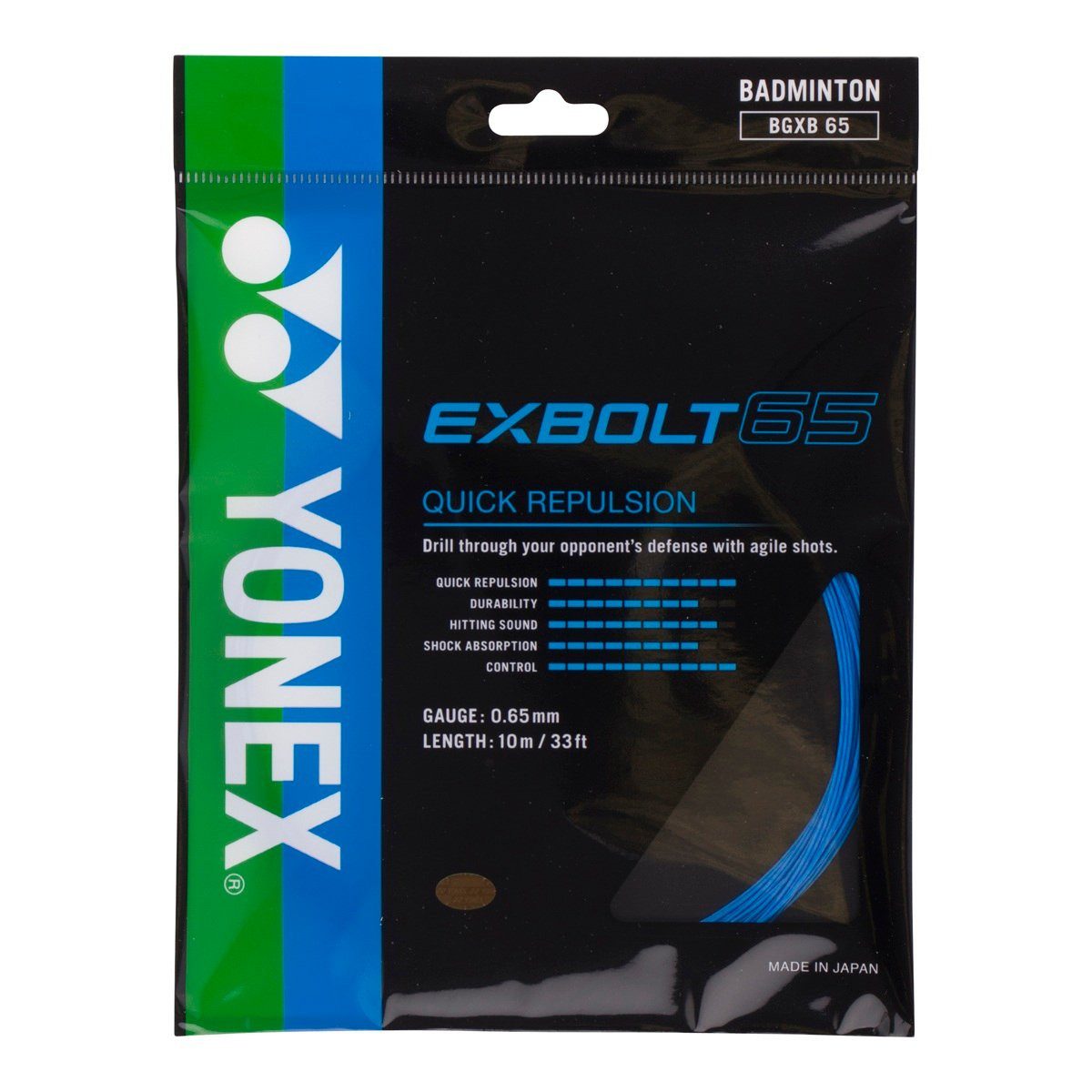 Yonex Badmintonsaite Exbolt 65 (Kontrolle) blau 10m Set, Saitendicke: 0.65