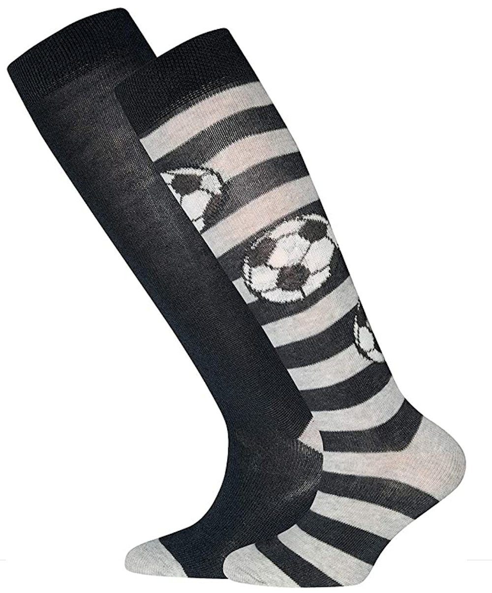 Ewers Kniestrümpfe Ewers Jungen Kniestrümpfe 2er Pack Fußball Ringel grau (2-Paar)