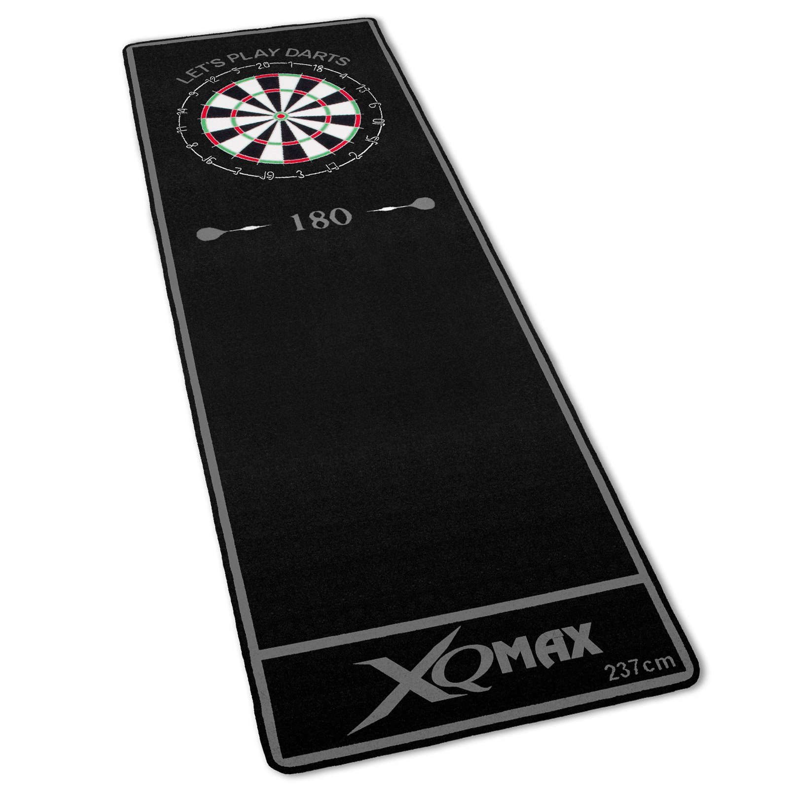 XQMAX Dartscheibe Turnier offiziellem grau/schwarz Motiv), Dartmatte (Teppich, mit Dartteppich Spielabstand 237x80cm, mit
