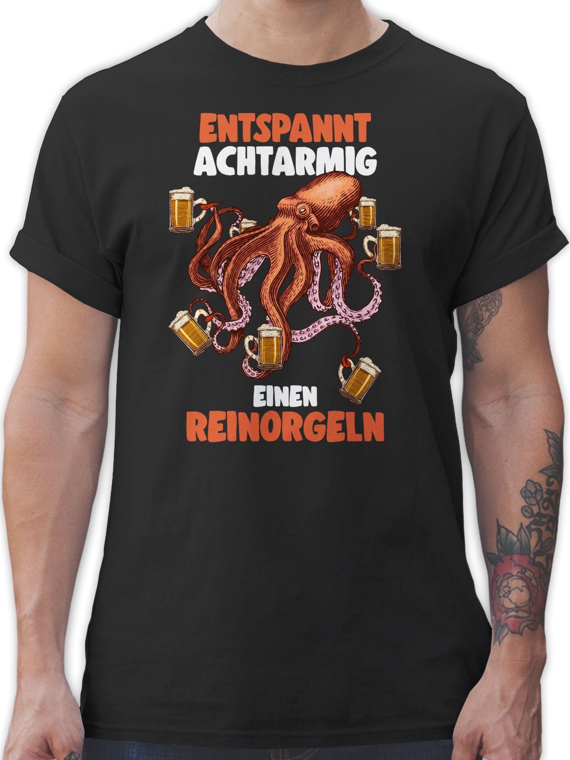 Shirtracer T-Shirt Entspannt achtarmig einen reinorgeln - 8 armig - reinorgelson - Bier S Party & Alkohol Herren 01 Schwarz