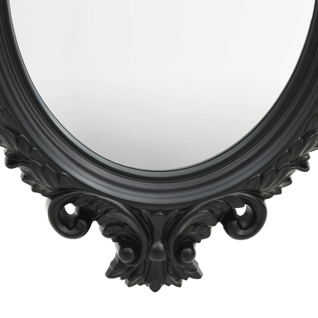 furnicato Wandspiegel Ovaler 56 x 76 cm Schwarz mit dekorativem PU-Rahmen (1-St), Barock-Spiegel im Antik-Look mit Haken für das Ankleidezimmer