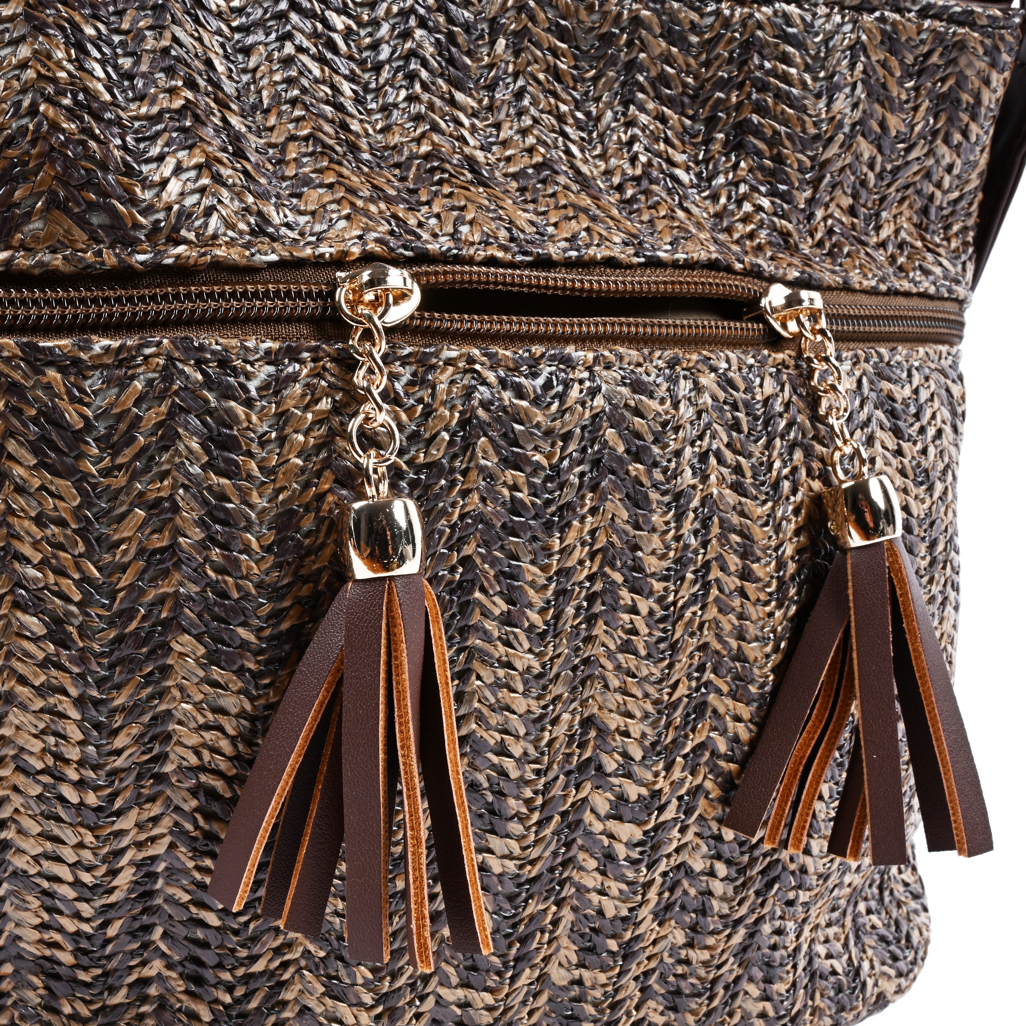 Goodman Design Schultertasche Geflochtene Umhängetasche mit Tasseln, Hochwertiges Kunstleder in geflochtener Struktur